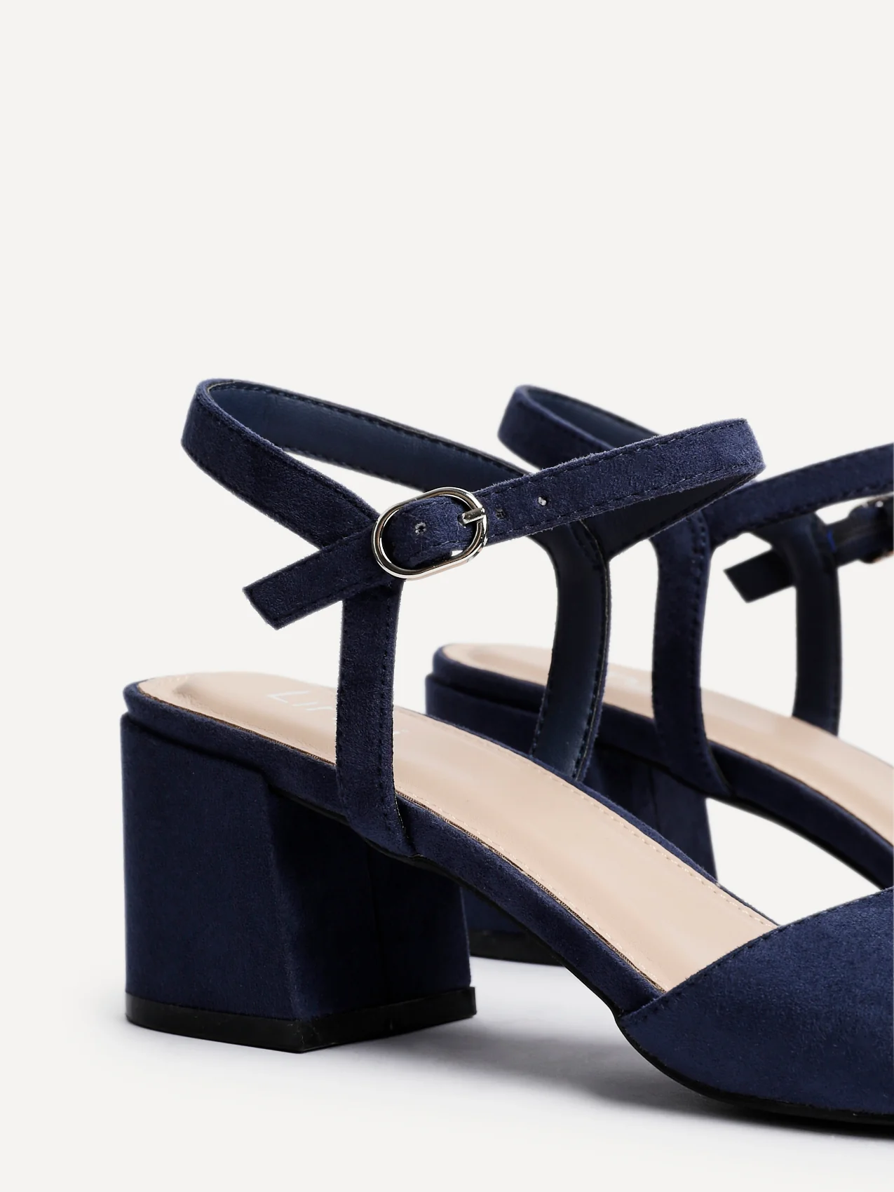 Darlene Navy Faux Suede Low Heeled Sandals - Image 4
