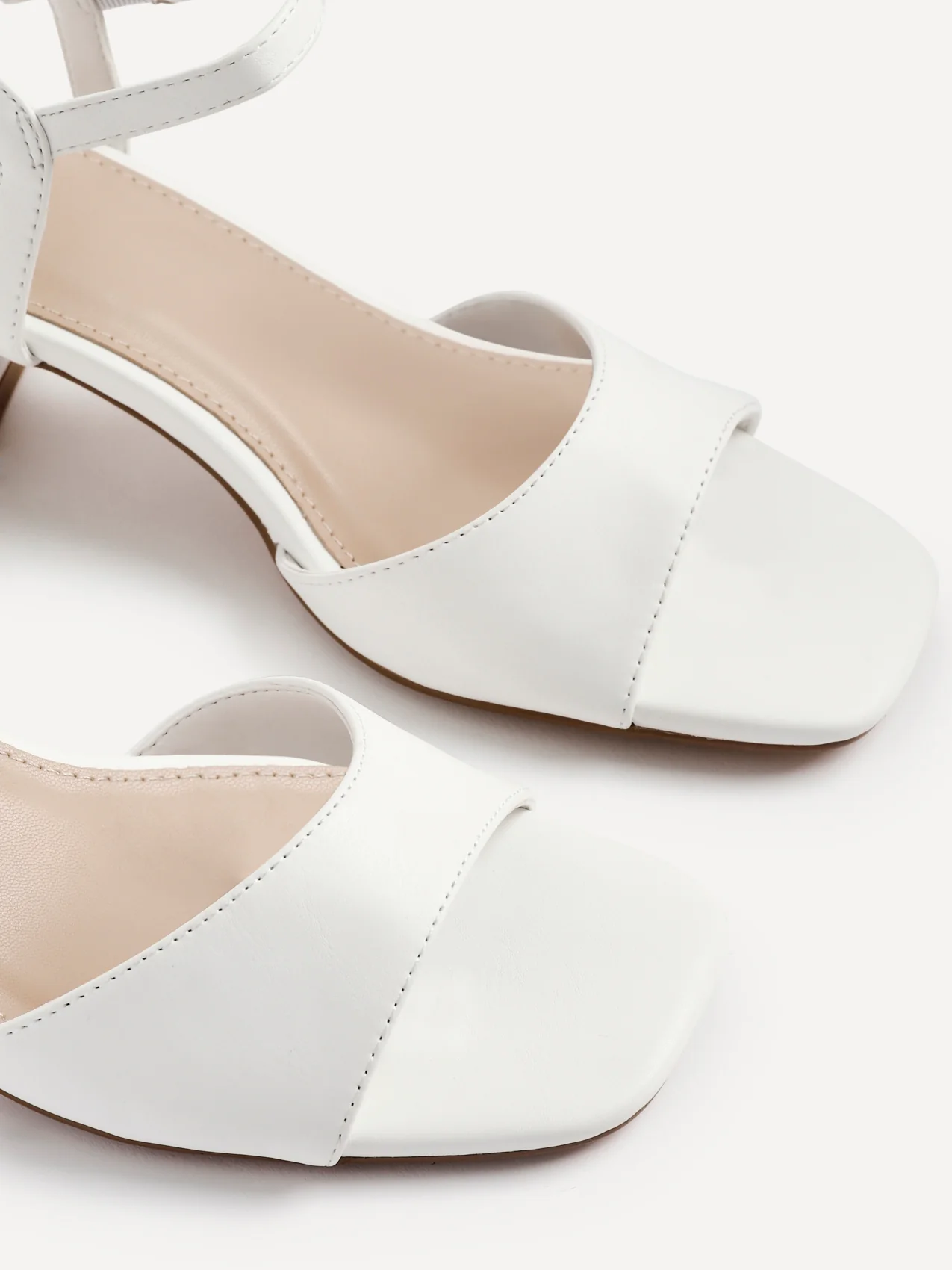 Darlene White Faux Leather Low Heeled Sandals - Image 4