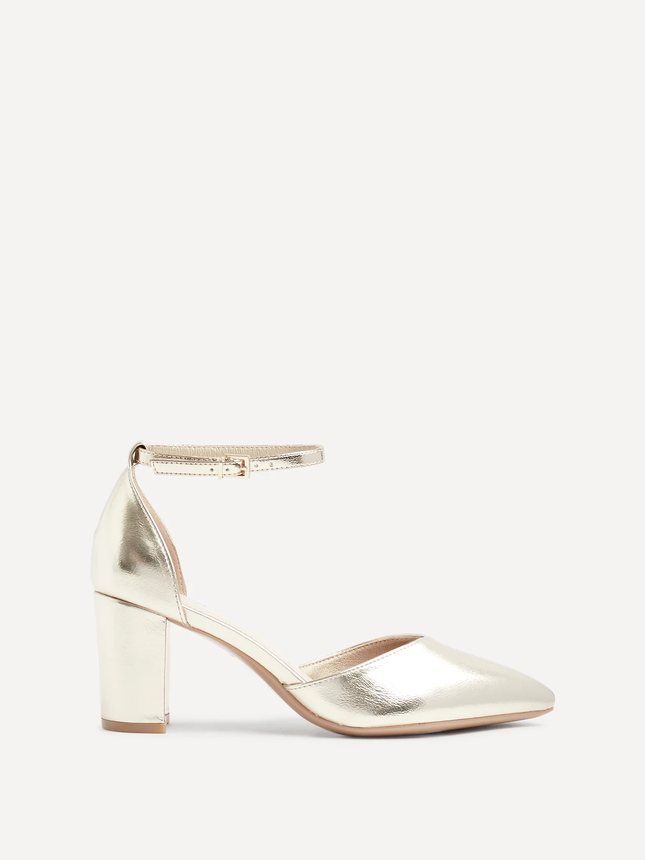 Davina Wide Fit Gold Faux Leather Court Heels - Image 3
