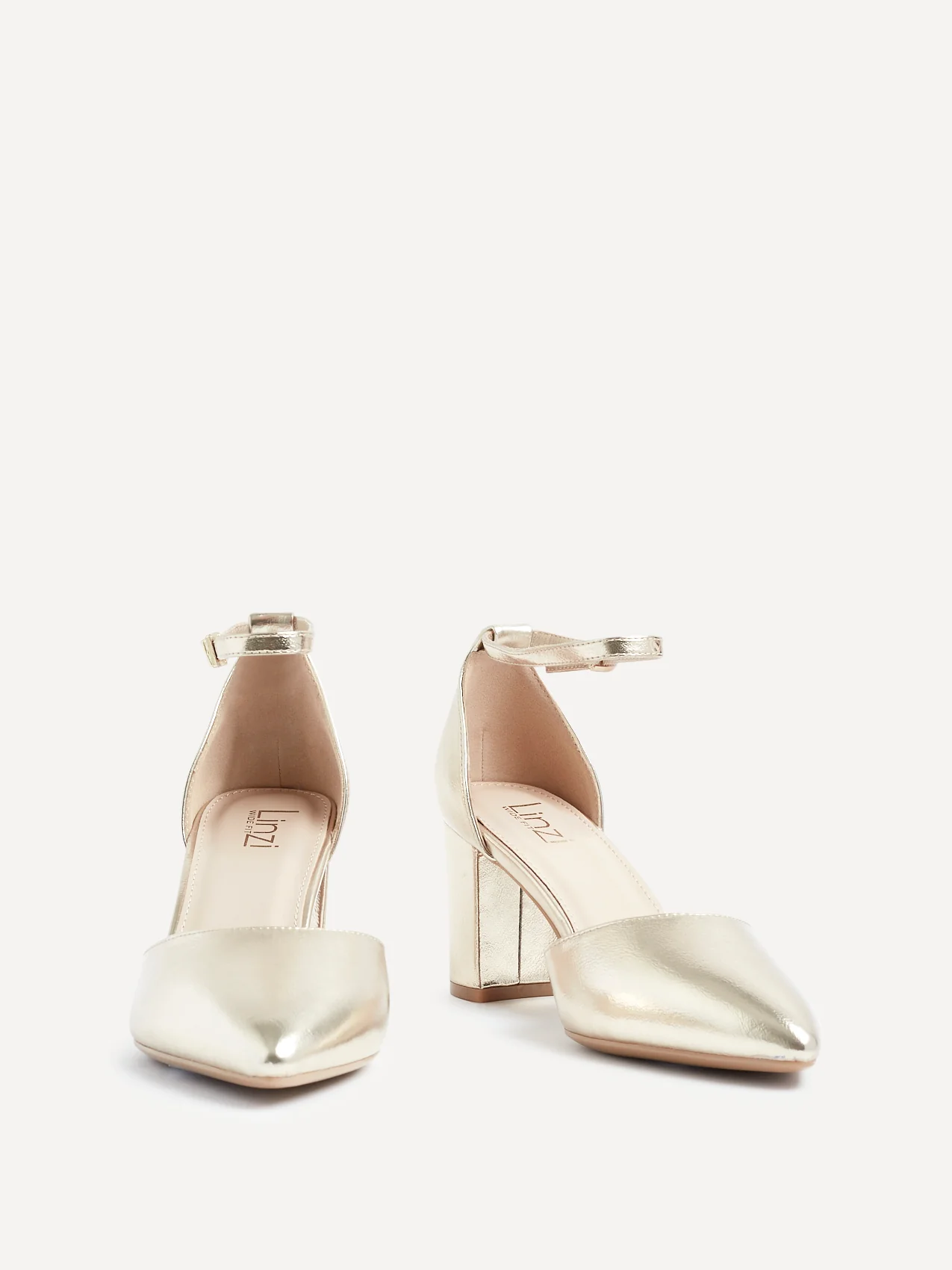 Davina Wide Fit Gold Faux Leather Court Heels - Image 4