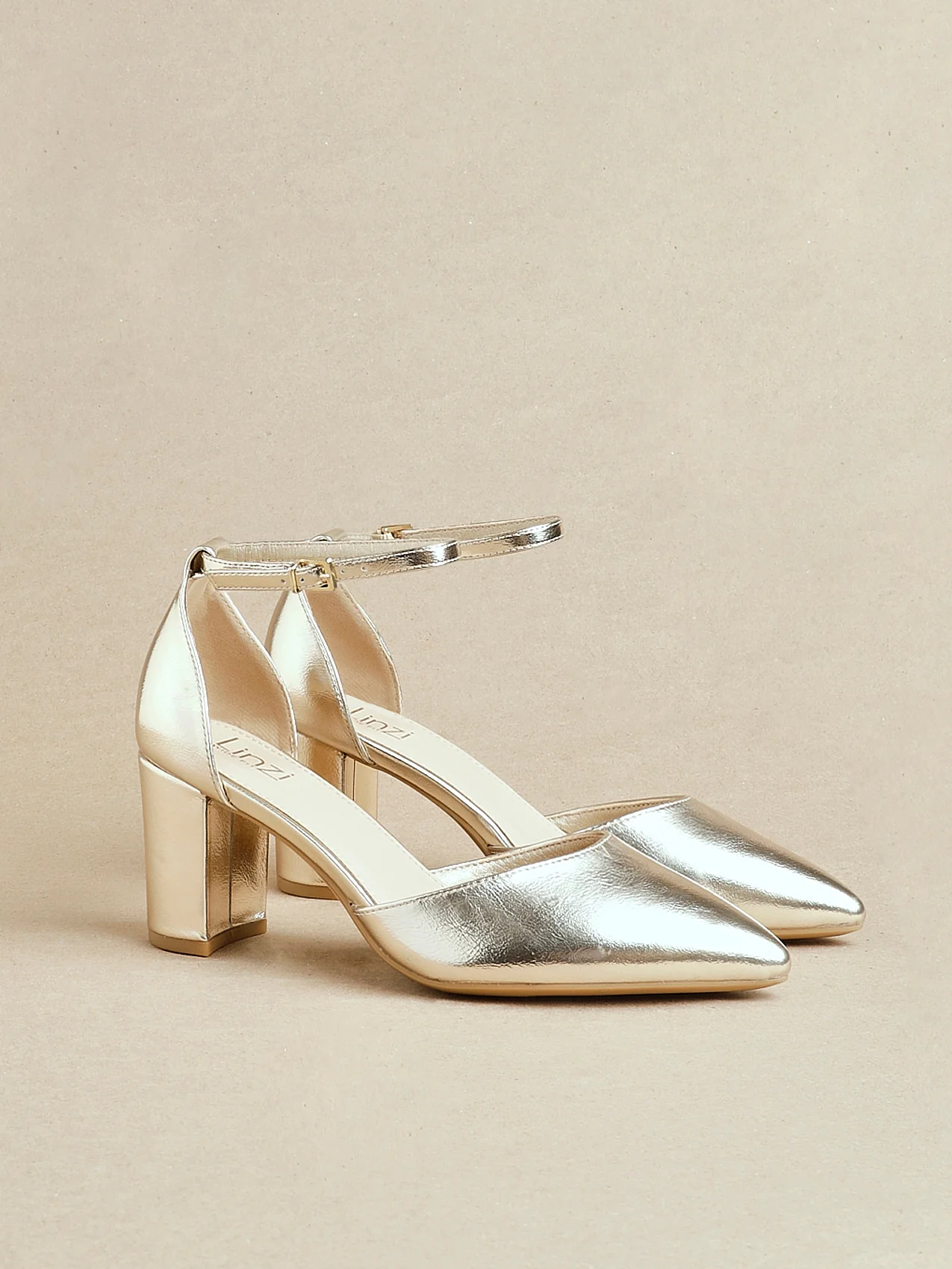 Davina Wide Fit Gold Faux Leather Court Heels - Image 7