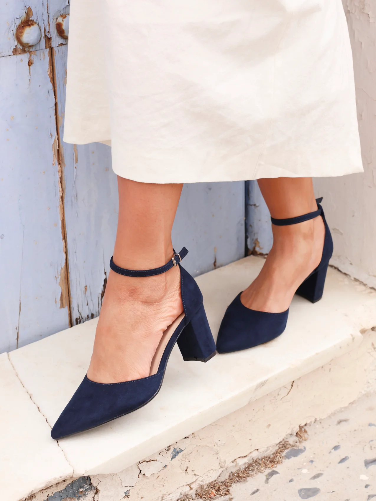 Davina Wide Fit Navy Faux Suede Court Heels - Image 5