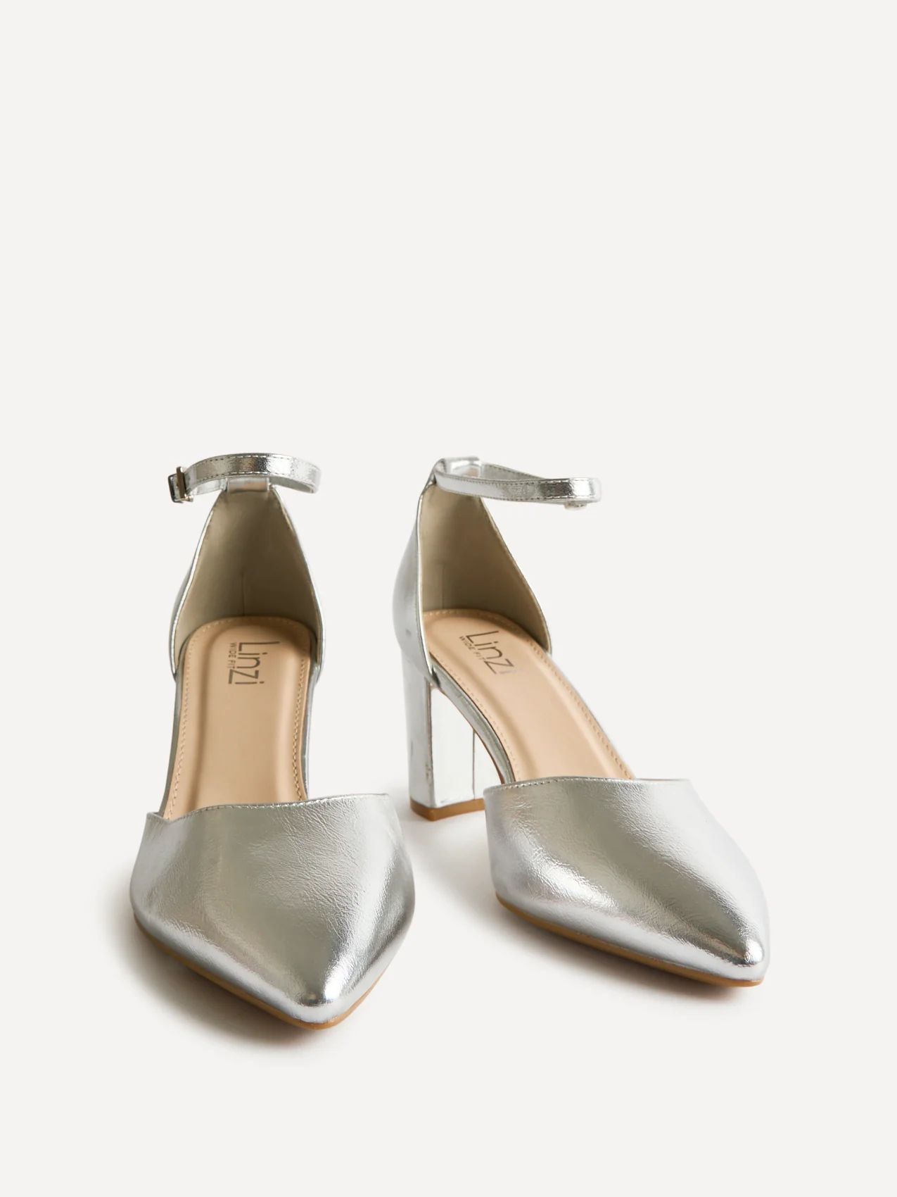 Davina Wide Fit Silver Faux Leather Court Heels - Image 3