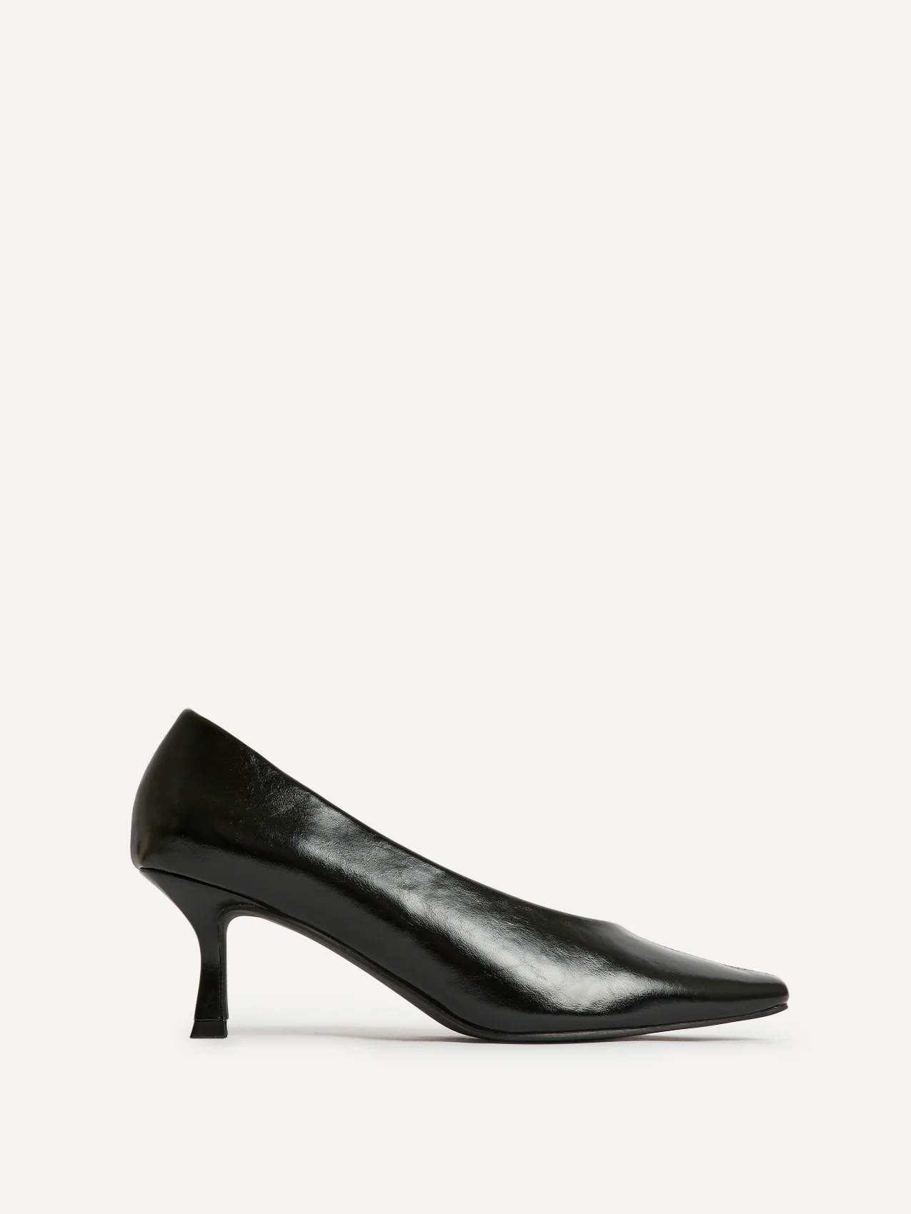 Delaney Black Faux Leather Square Toe Court Heels - Image 2
