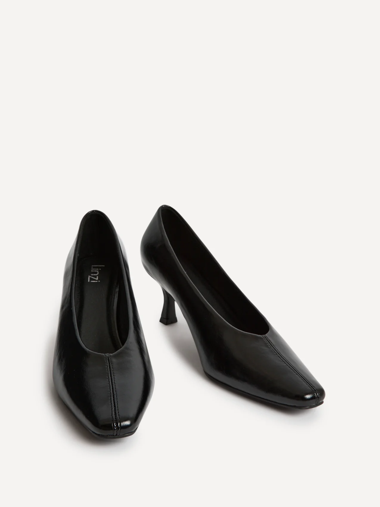 Delaney Black Faux Leather Square Toe Court Heels - Image 3