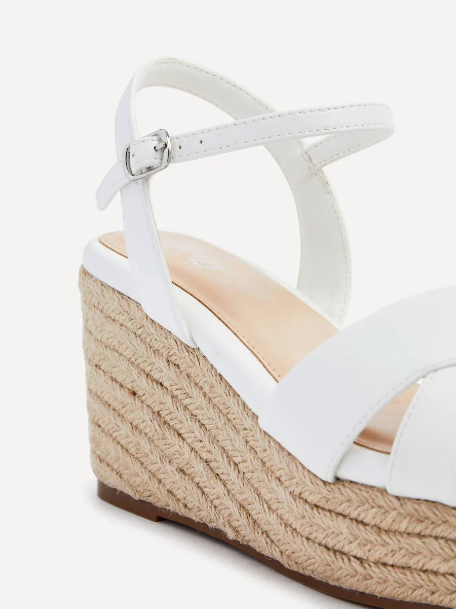 Desert Wide Fit White Faux Leather Wedges - Image 4