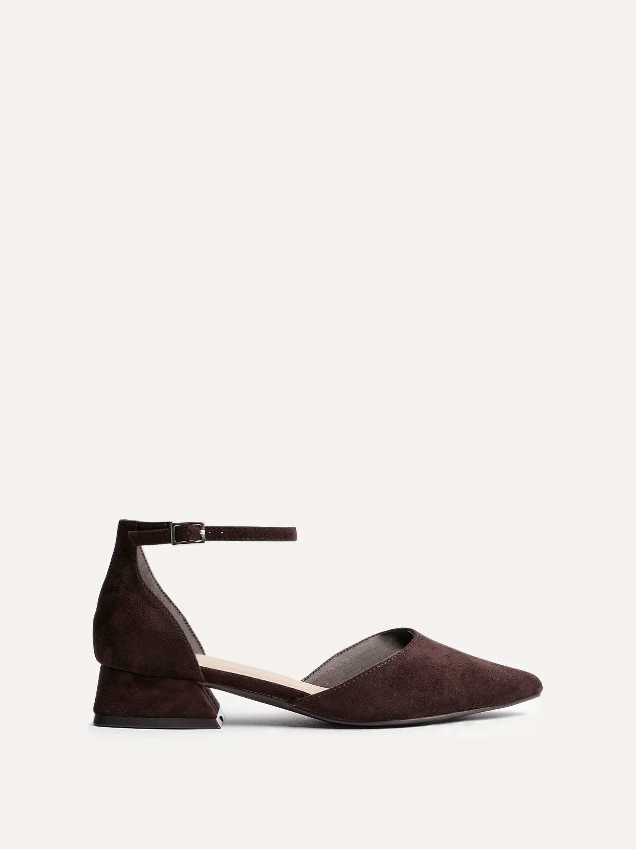 Dolly Wide Fit Brown Faux Suede Low Court Heels - Image 2