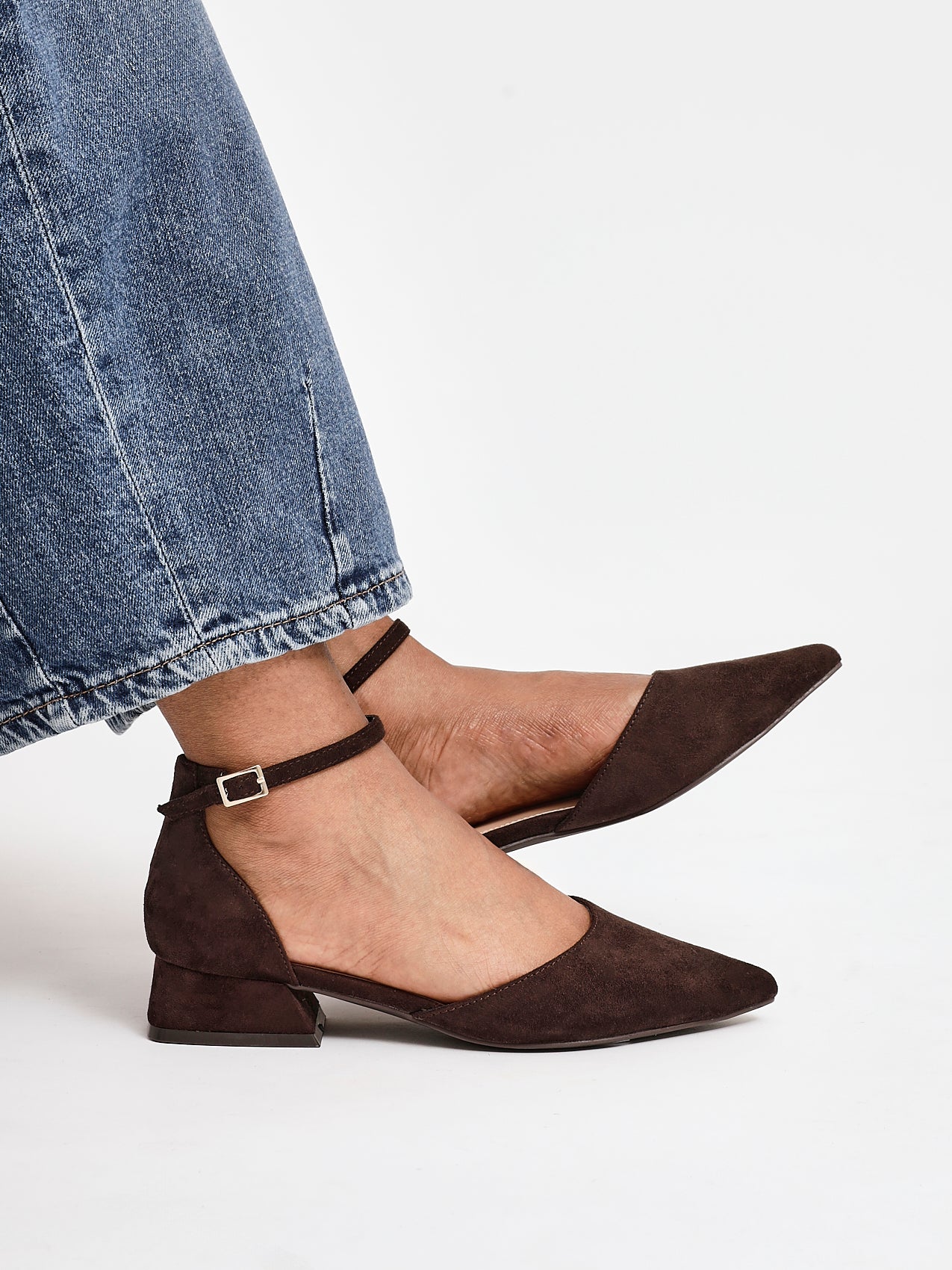 Dolly Wide Fit Brown Faux Suede Low Court Heels - Image 7