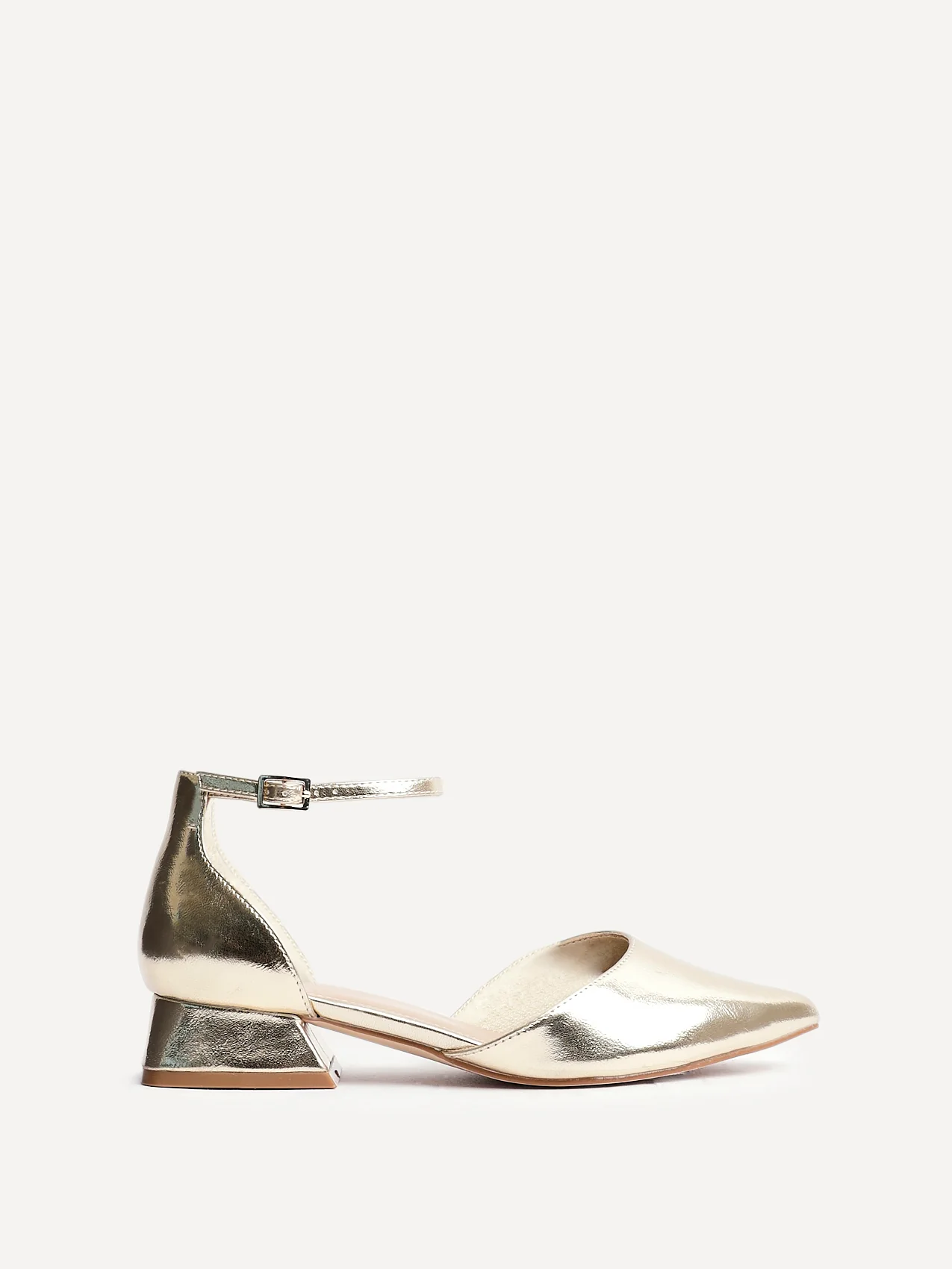 Dolly Wide Fit Gold Faux Leather Low Court Heels - Image 2