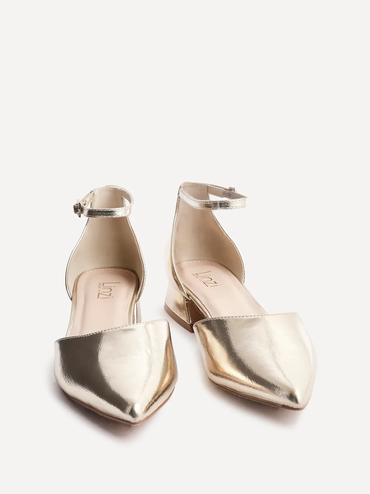 Dolly Wide Fit Gold Faux Leather Low Court Heels - Image 3