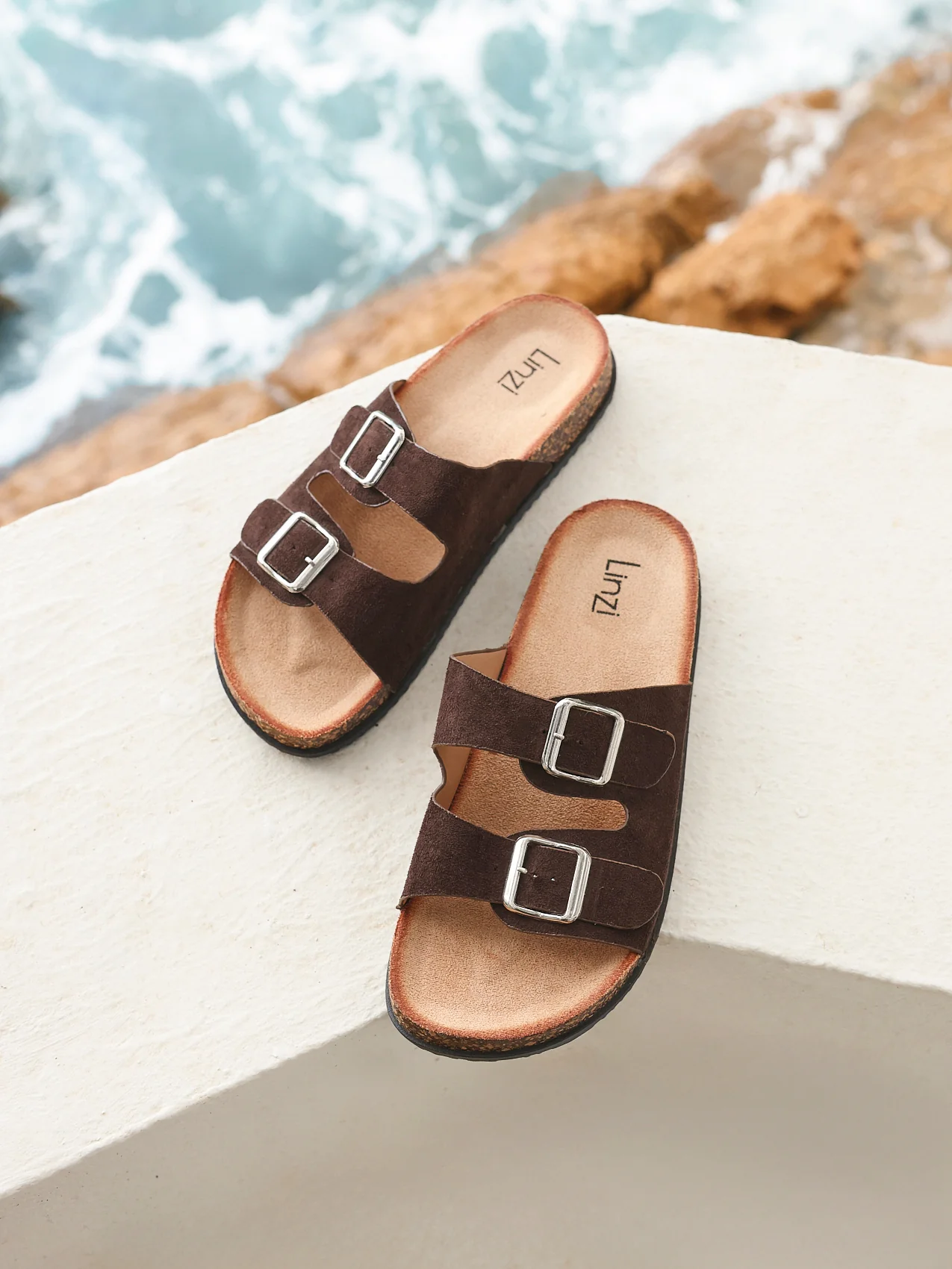 Echo Brown Double Buckle Sandals - Image 6