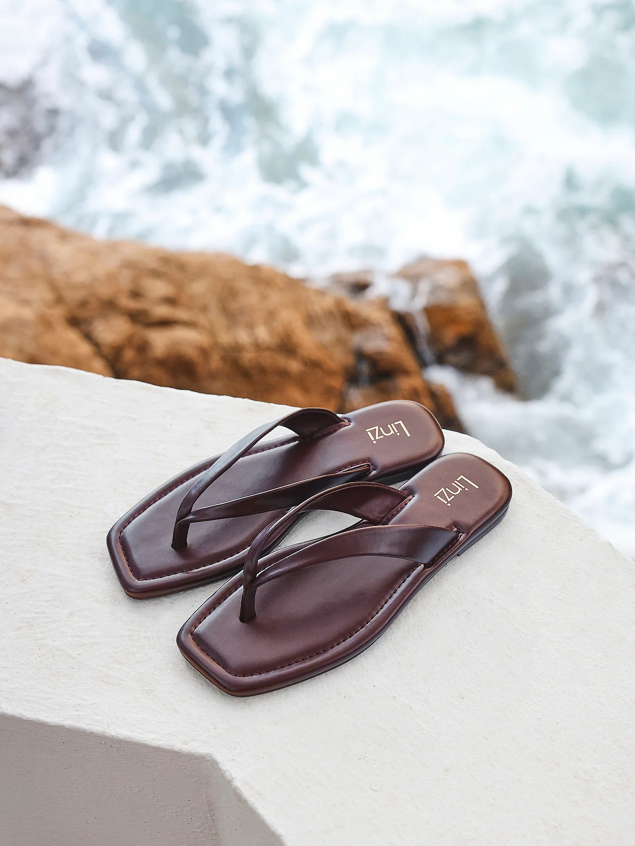 Element Burgundy Toe Post Flat Sandals - Image 6