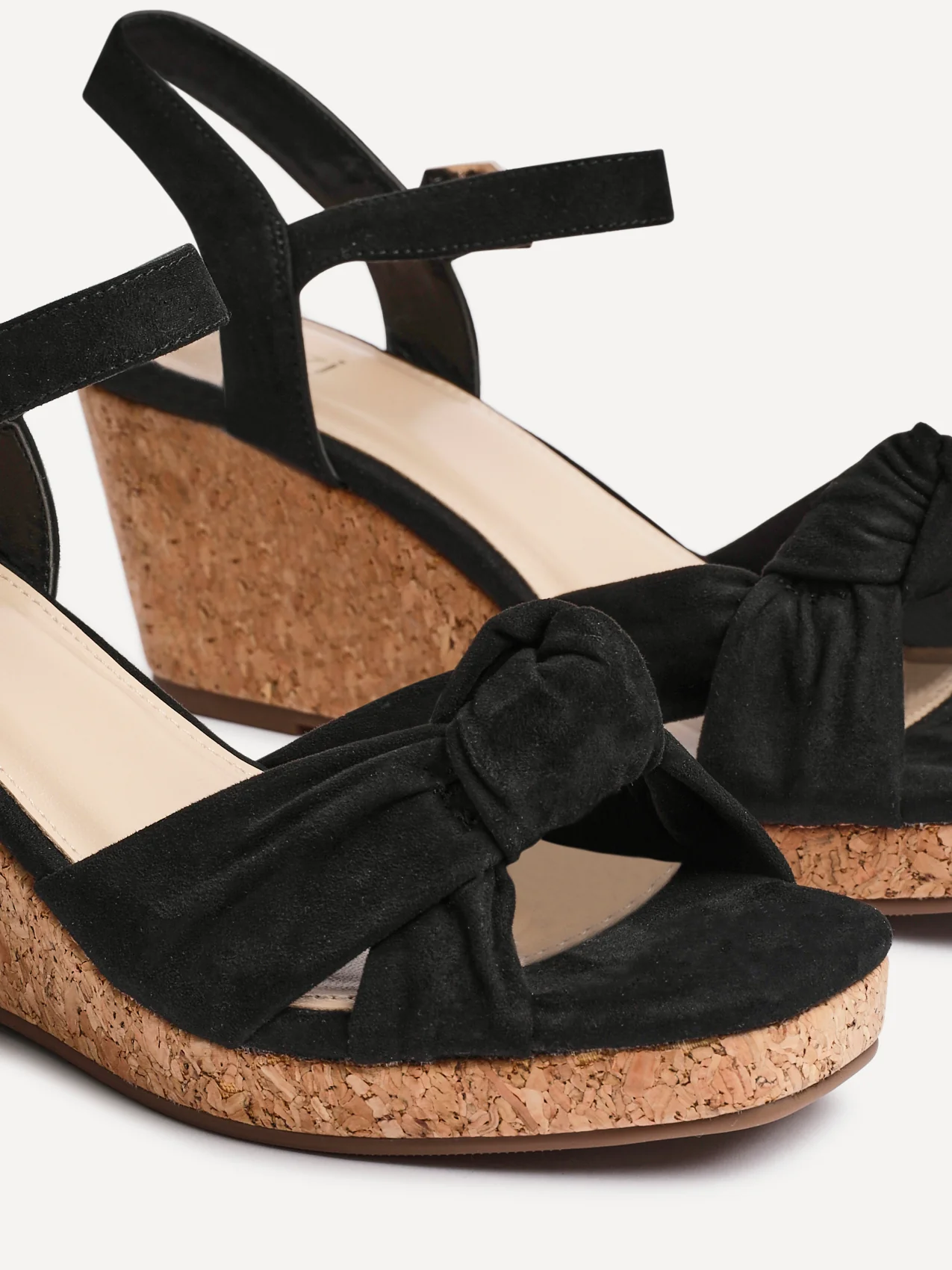 Elyah Black Faux Suede Cork Wedges - Image 4