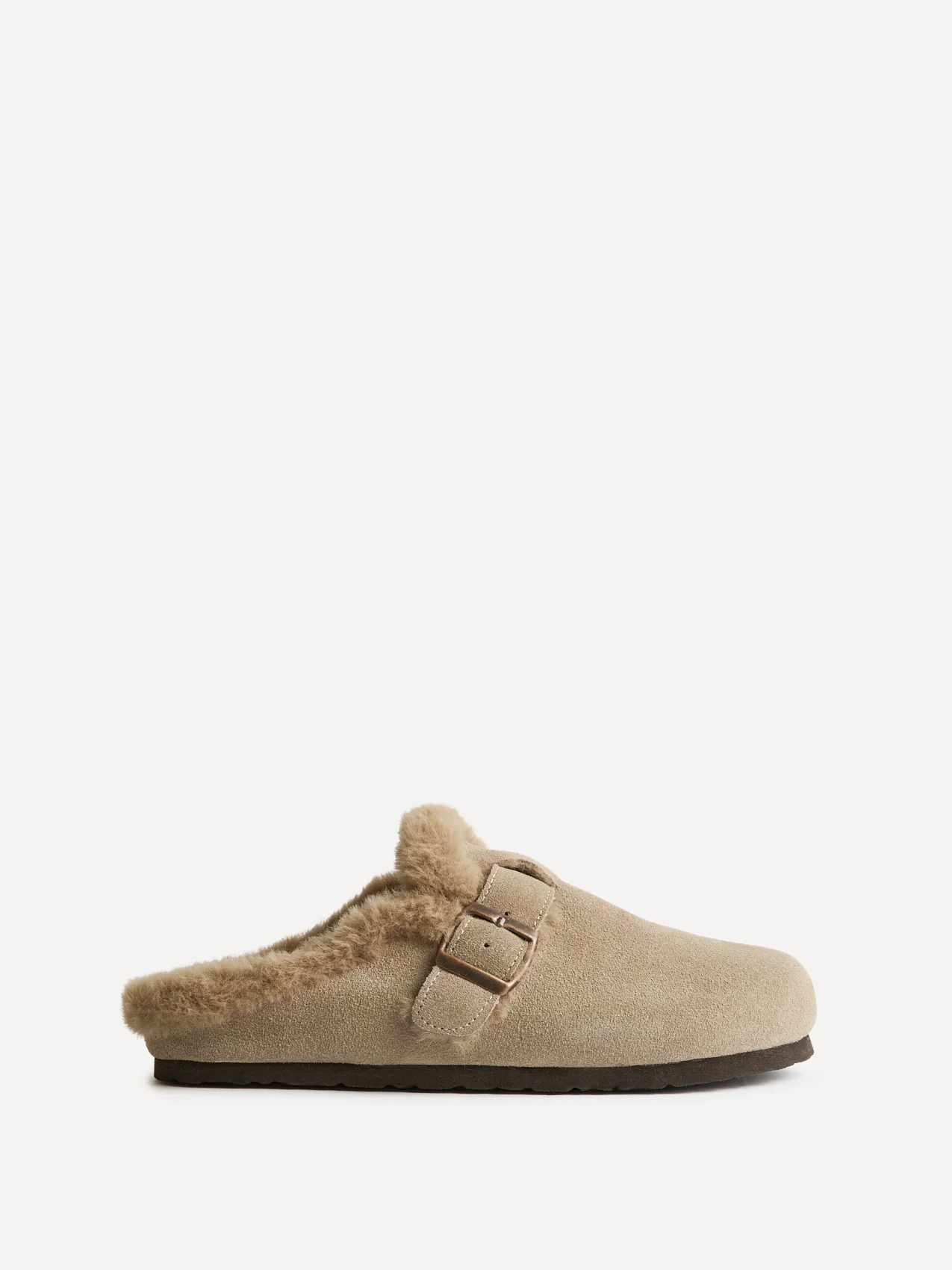 Ember Taupe Suede Leather Fur Lined Clogs - Image 2