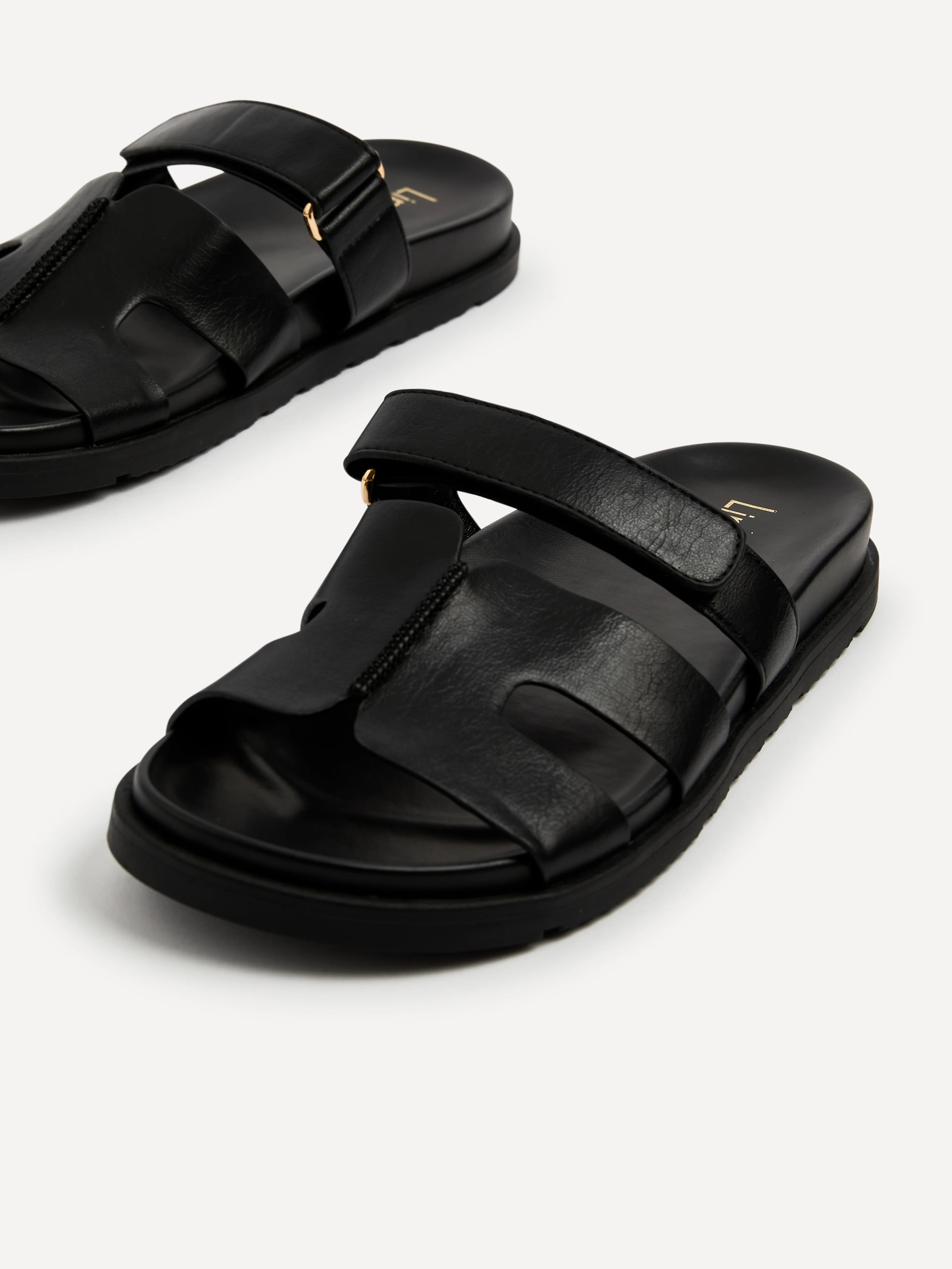 Emmy Black Faux Leather Sandals - Image 4