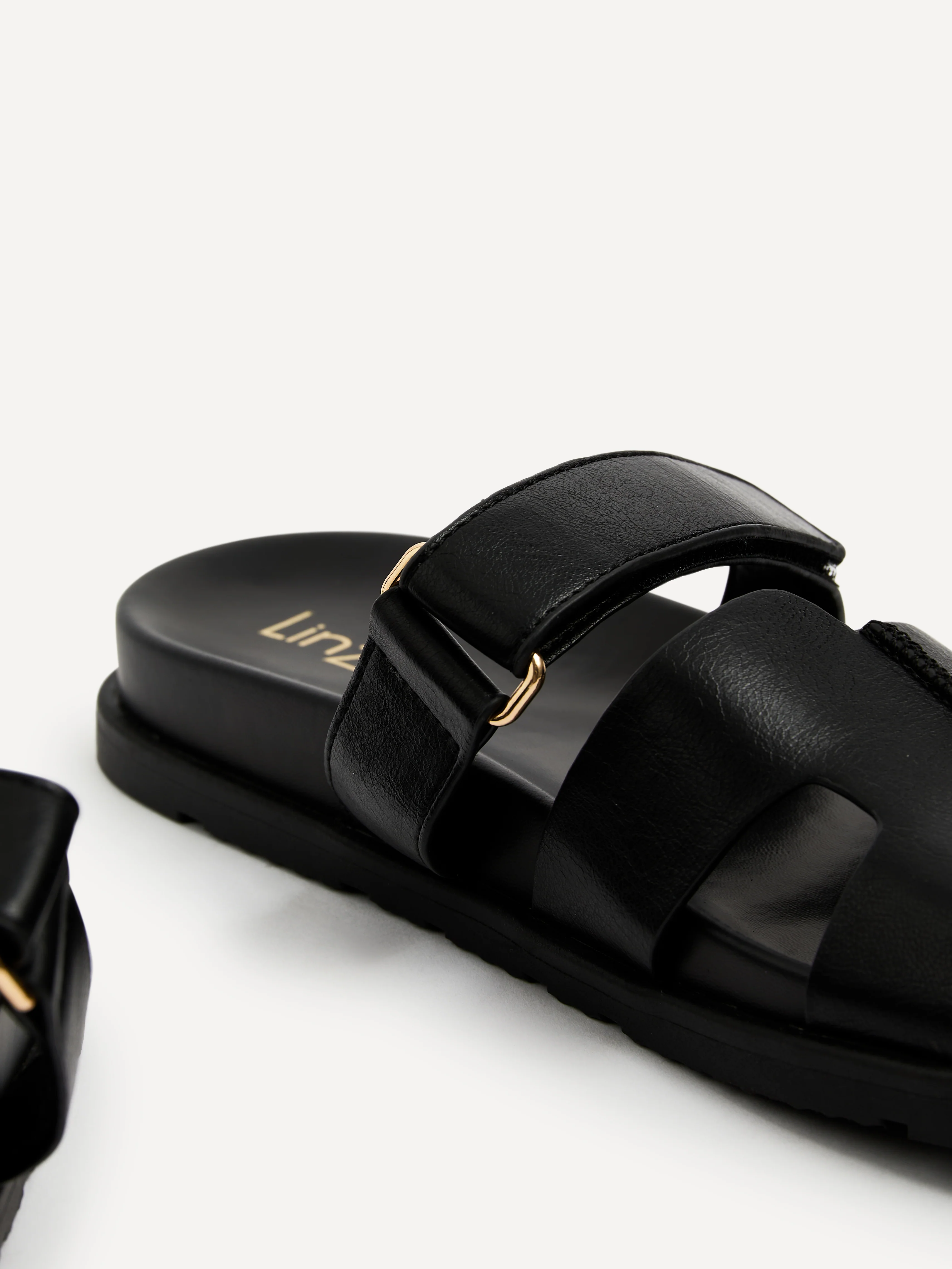 Emmy Black Faux Leather Sandals - Image 5
