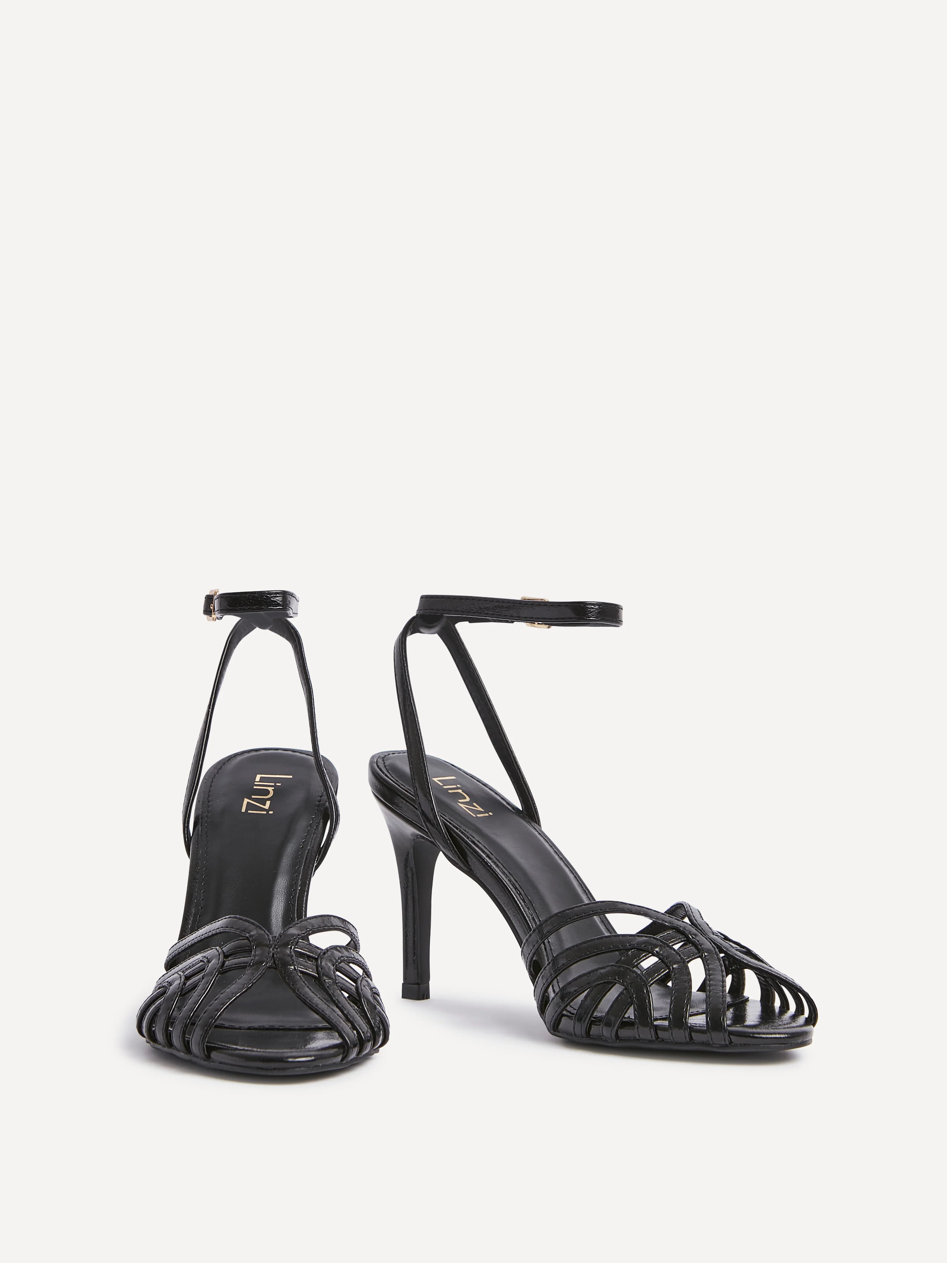 Eros Black Faux Leather Caged Heels - Image 3