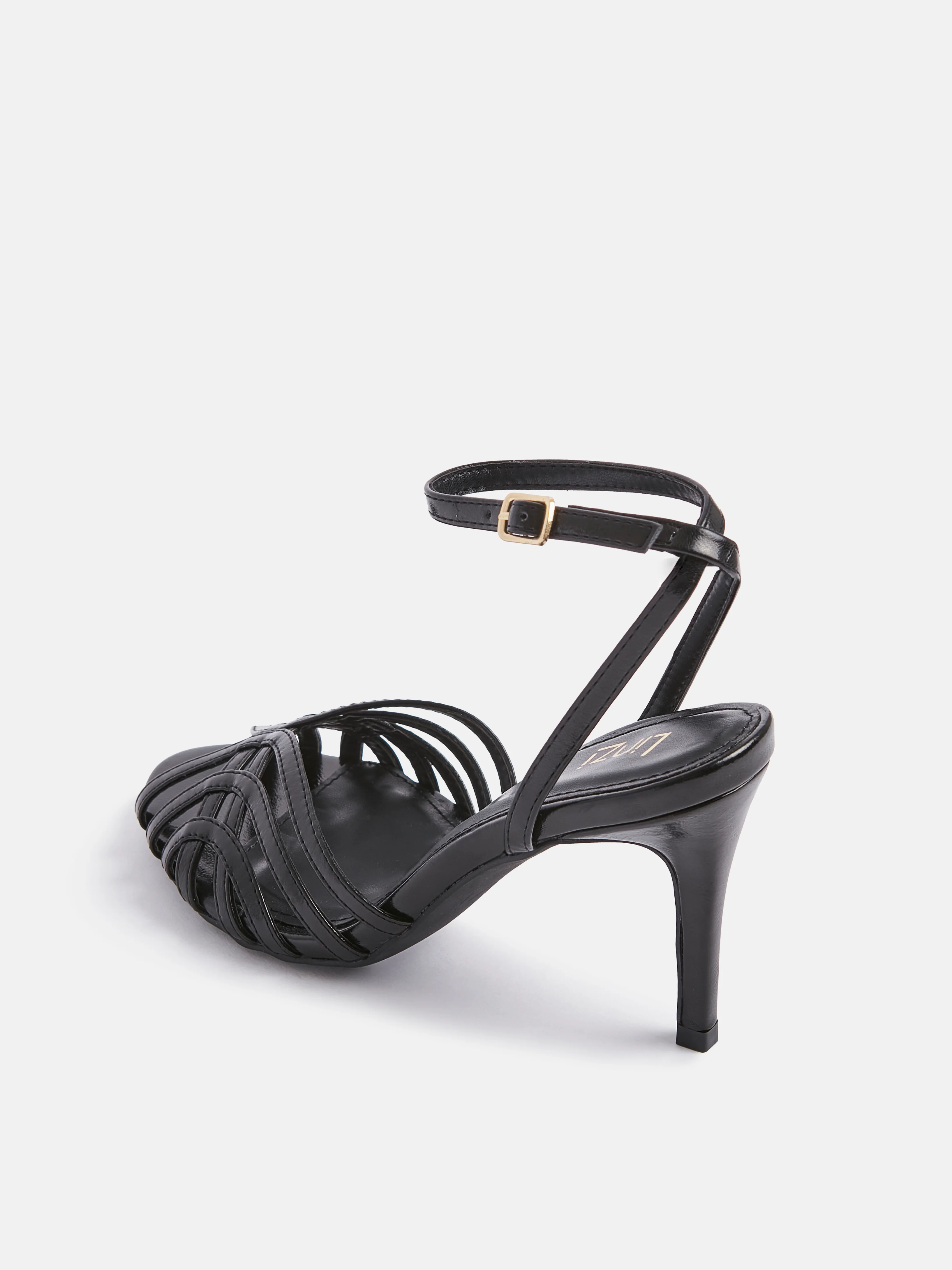 Eros Black Faux Leather Caged Heels - Image 5
