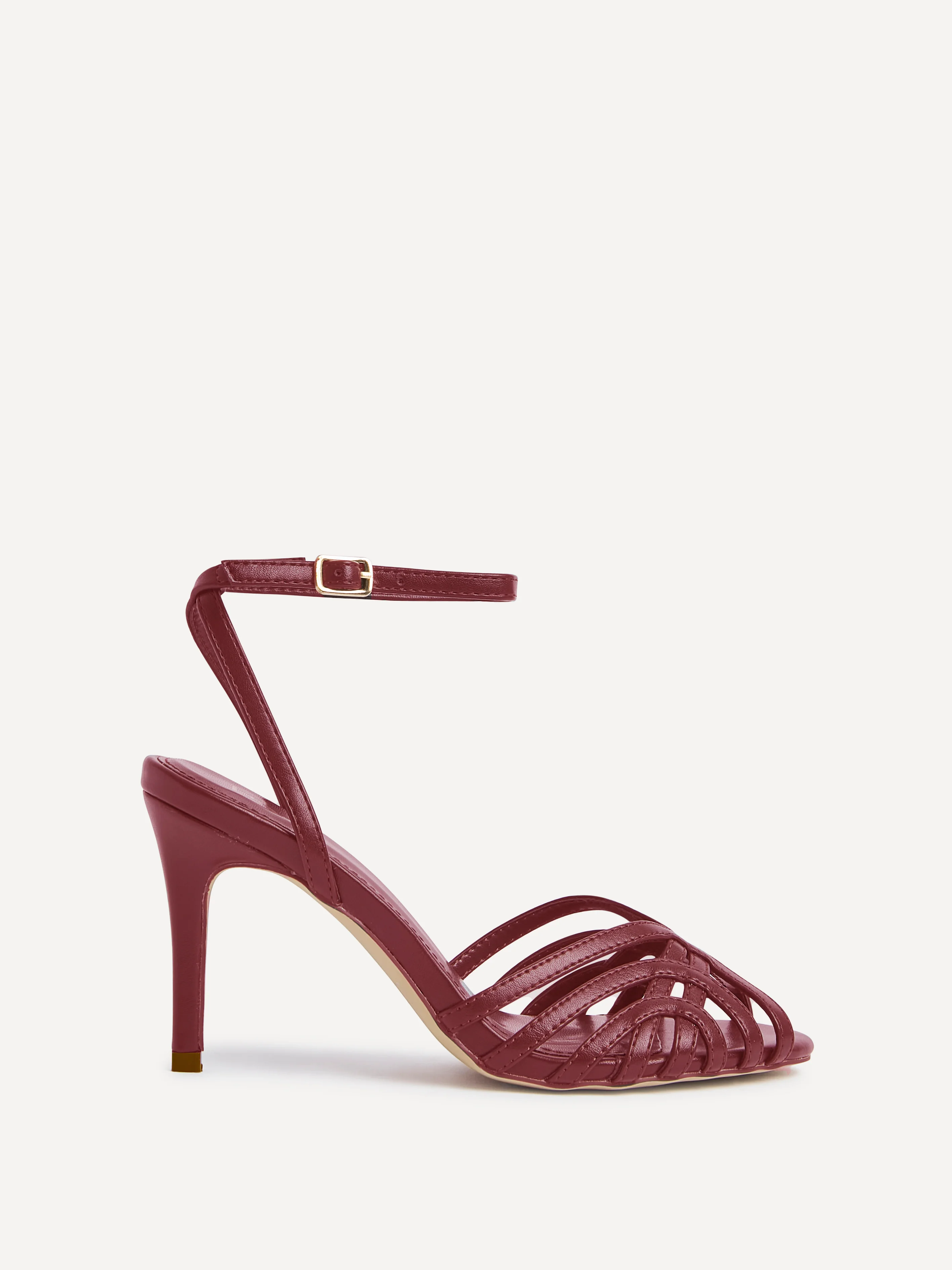 Eros Burgundy Faux Leather Caged Heels - Image 2