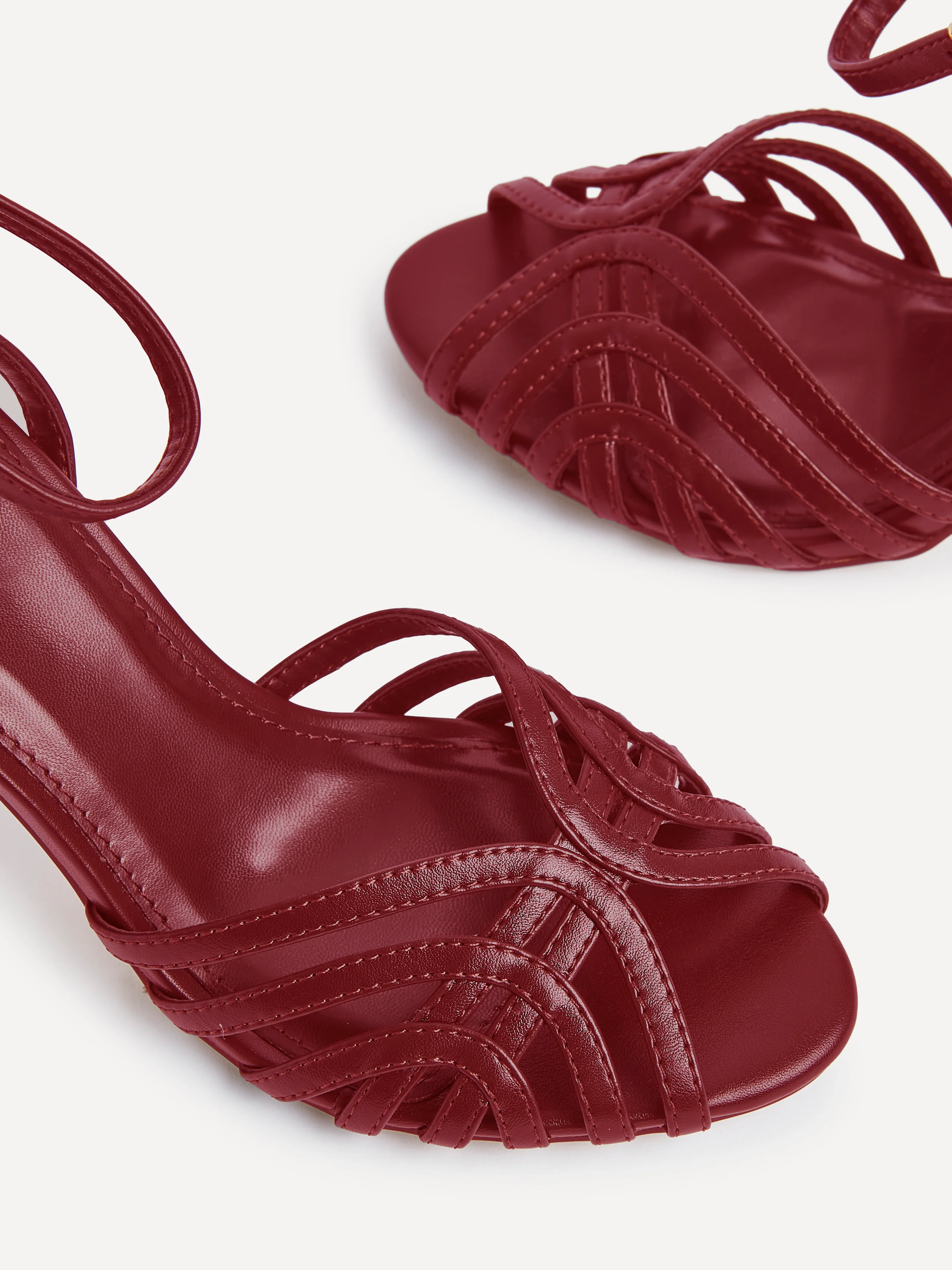 Eros Burgundy Faux Leather Caged Heels - Image 5