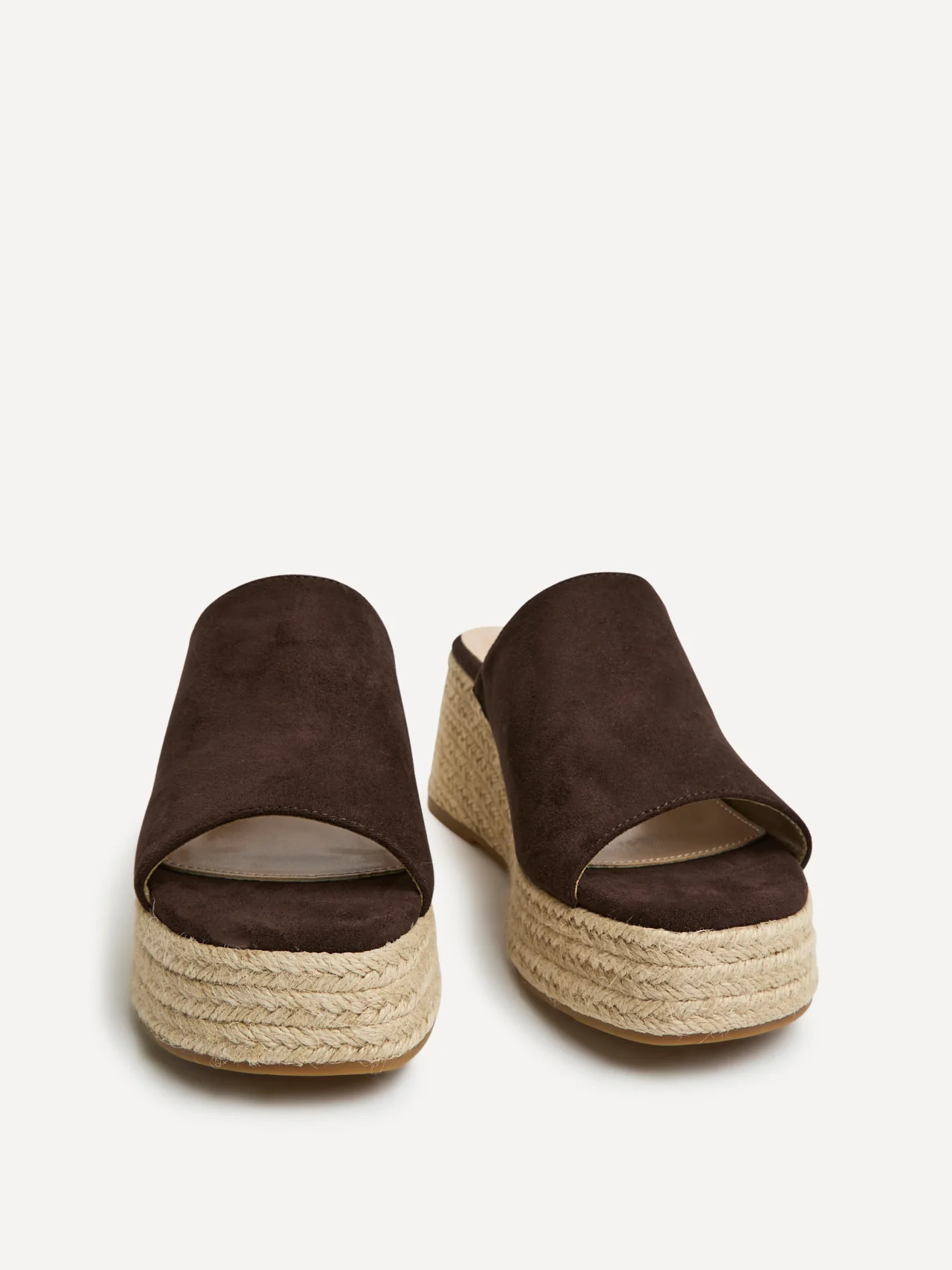 Espresso Brown Faux Suede Espadrille Mule Wedges - Image 3