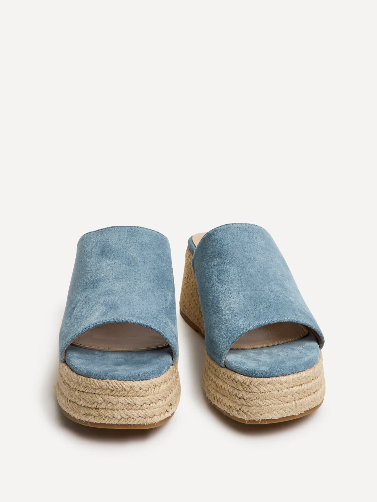 Espresso Pale Blue Faux Suede Espadrille Mule Wedges - Image 3