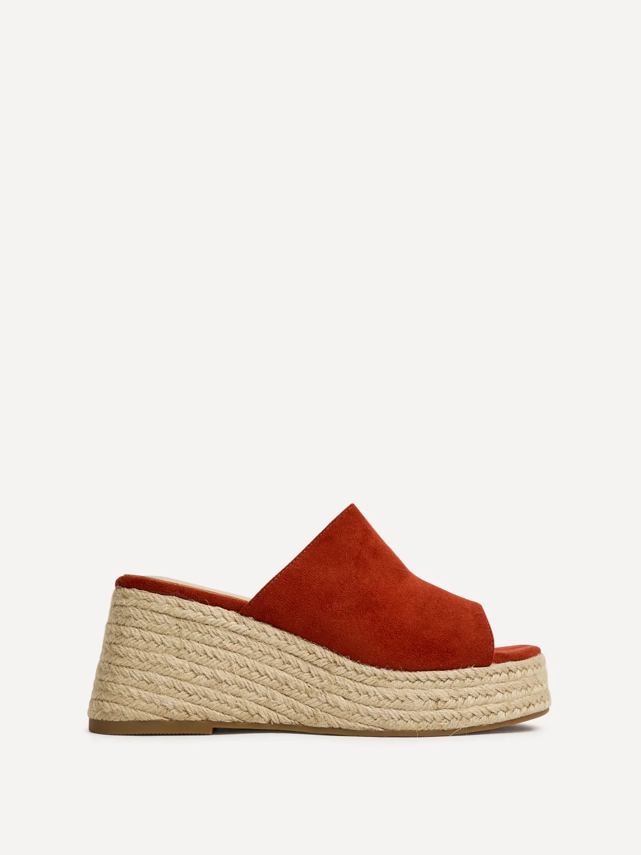Espresso Rust Faux Suede Espadrille Mule Wedges - Image 2