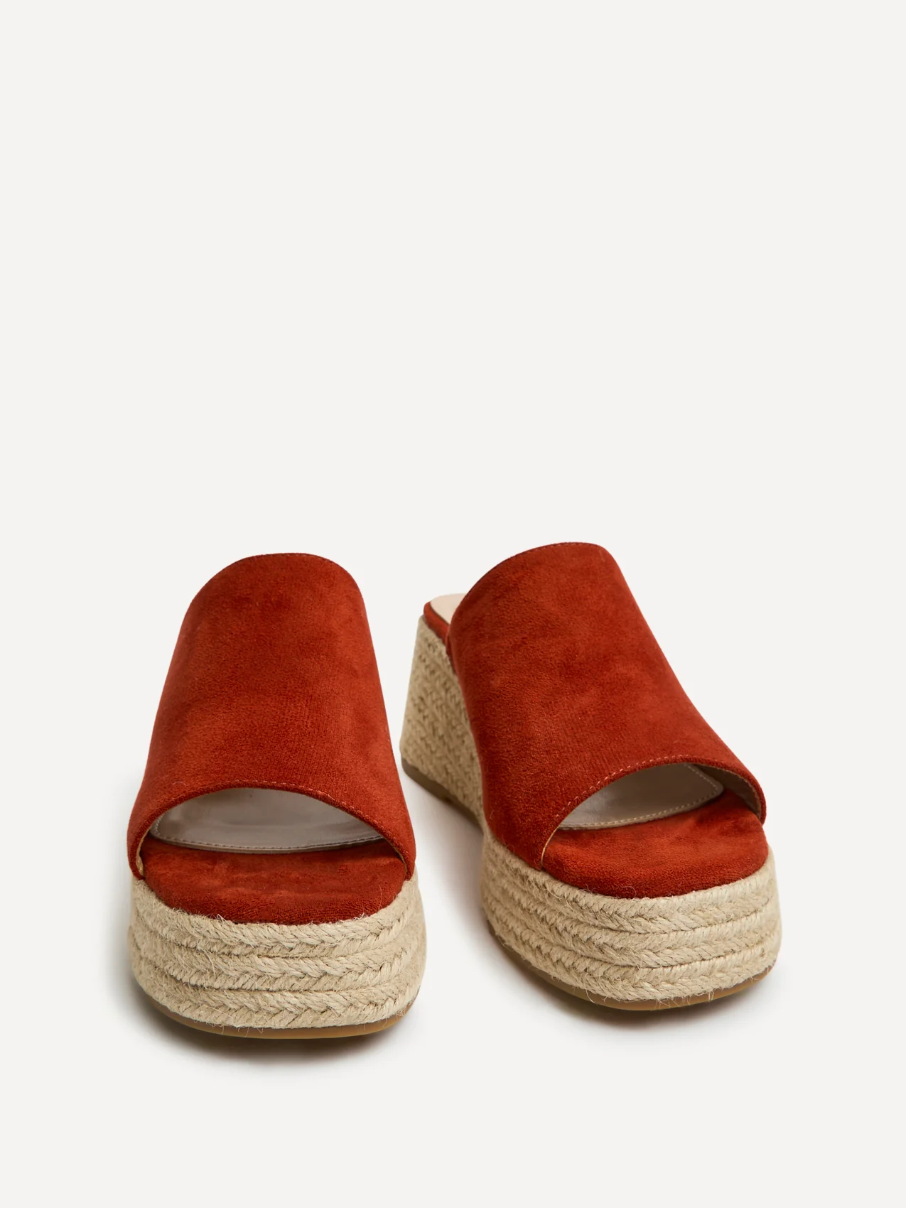 Espresso Rust Faux Suede Espadrille Mule Wedges - Image 3