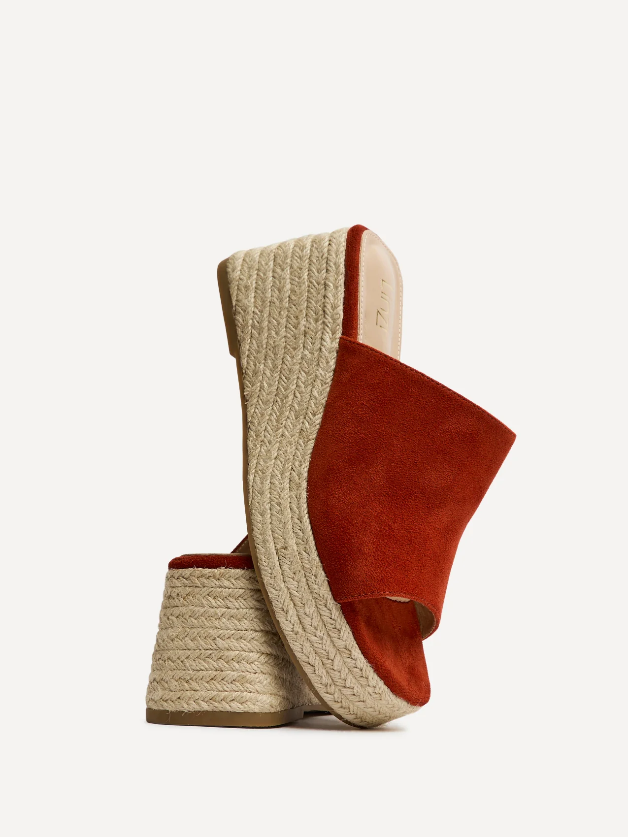 Espresso Rust Faux Suede Espadrille Mule Wedges - Image 5