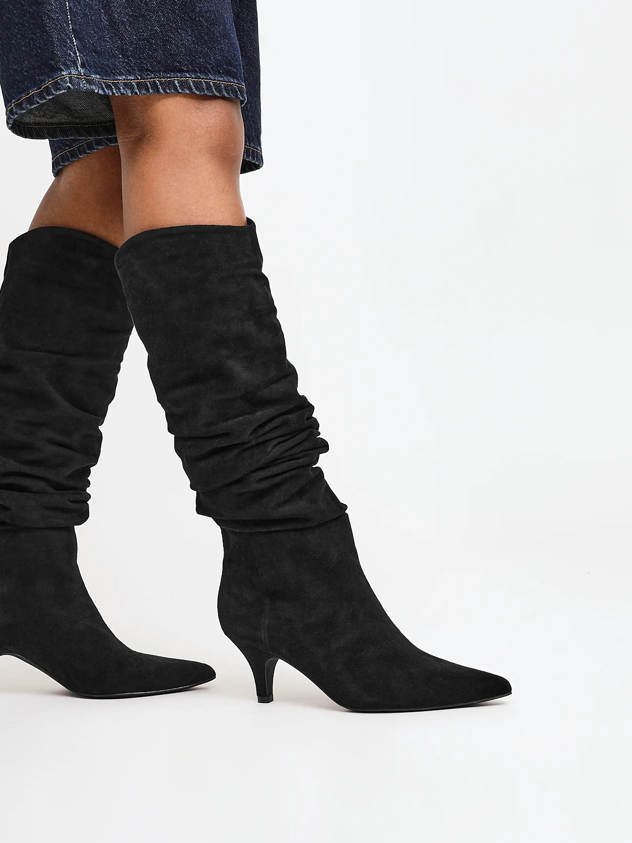 Esteem Black Kitten Heel Long Boots - Image 6