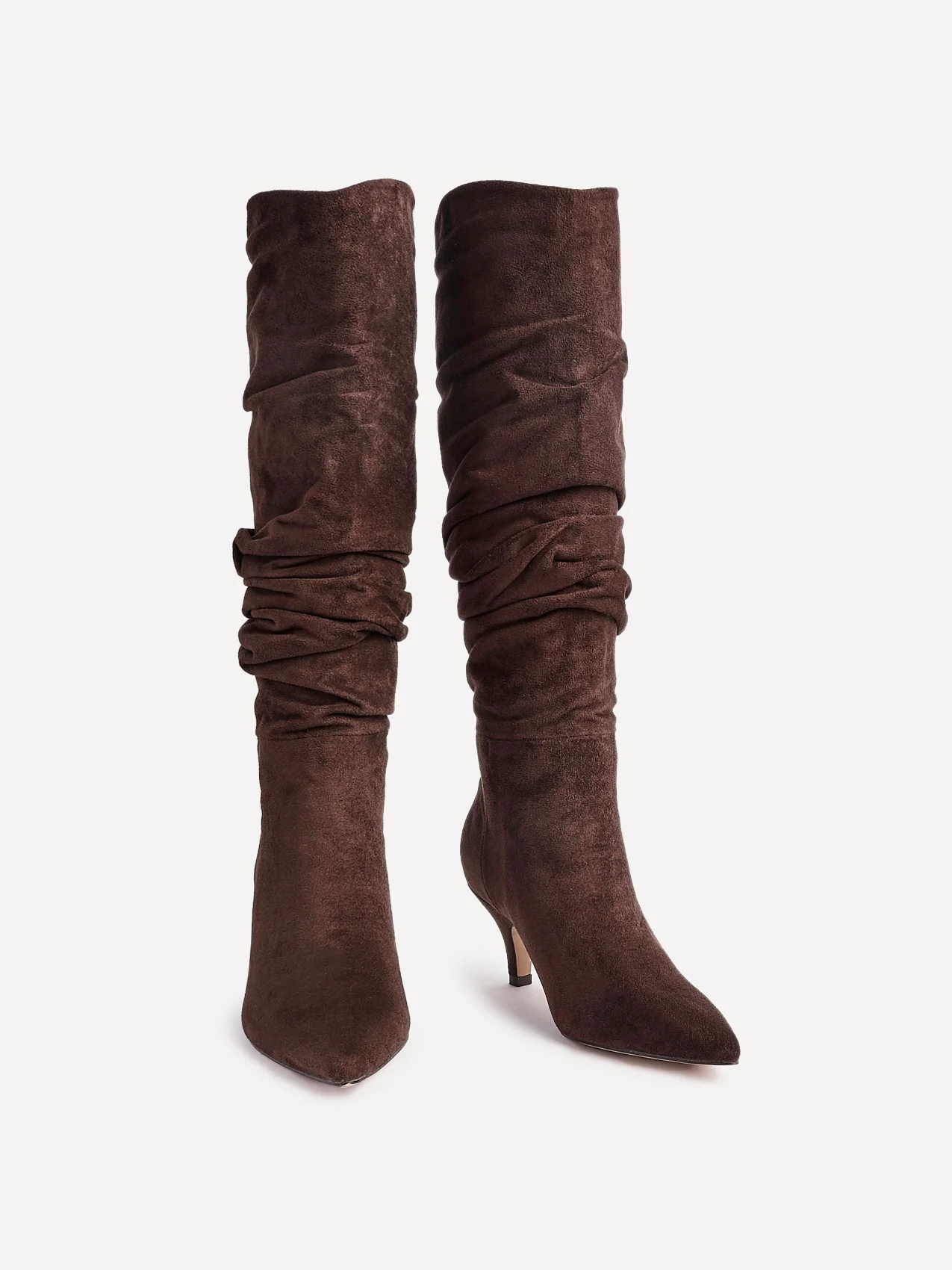 Esteem Brown Kitten Heel Long Boots - Image 3