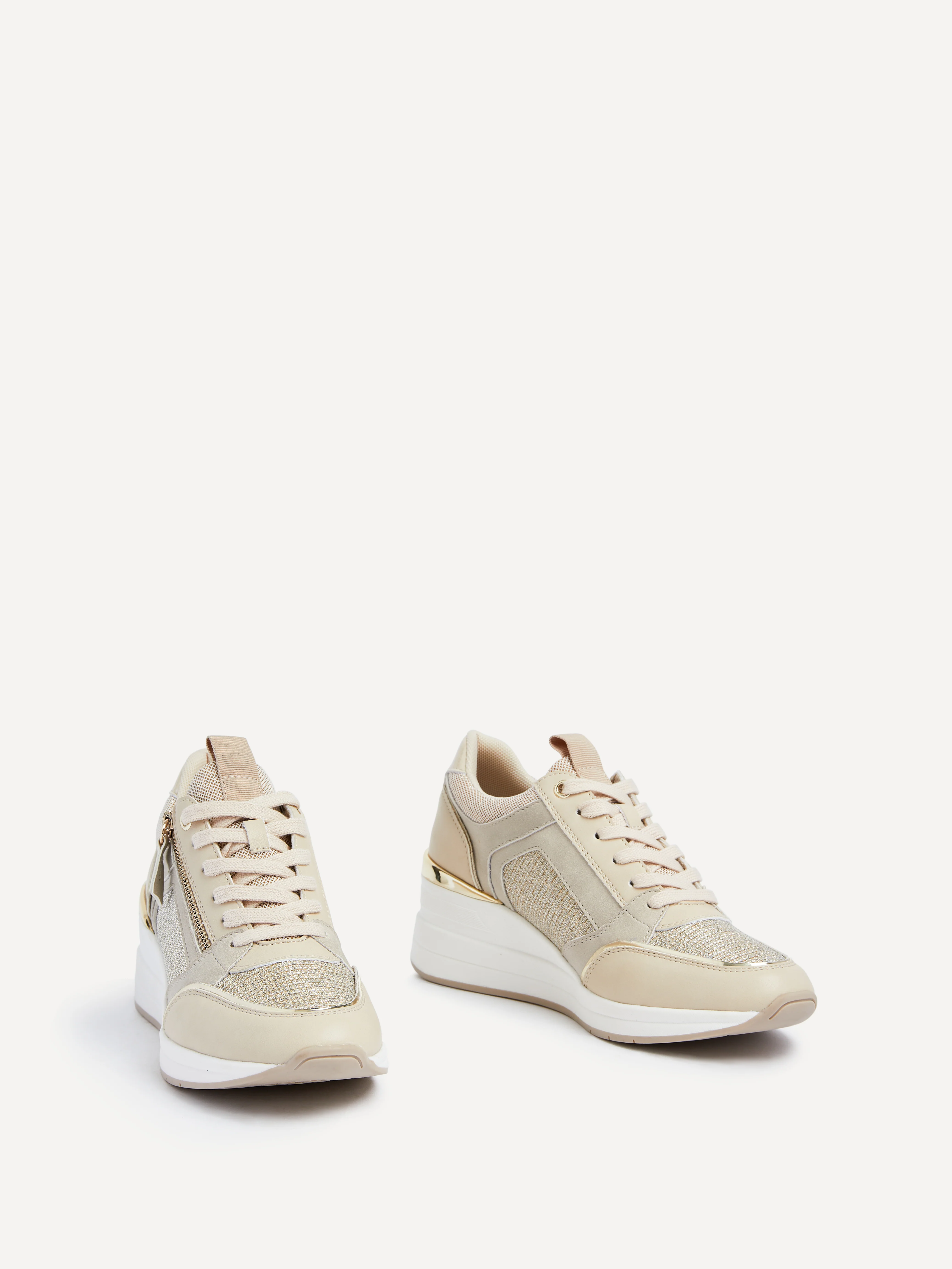 Everett Gold & Nude Wedged Trainers - Image 3