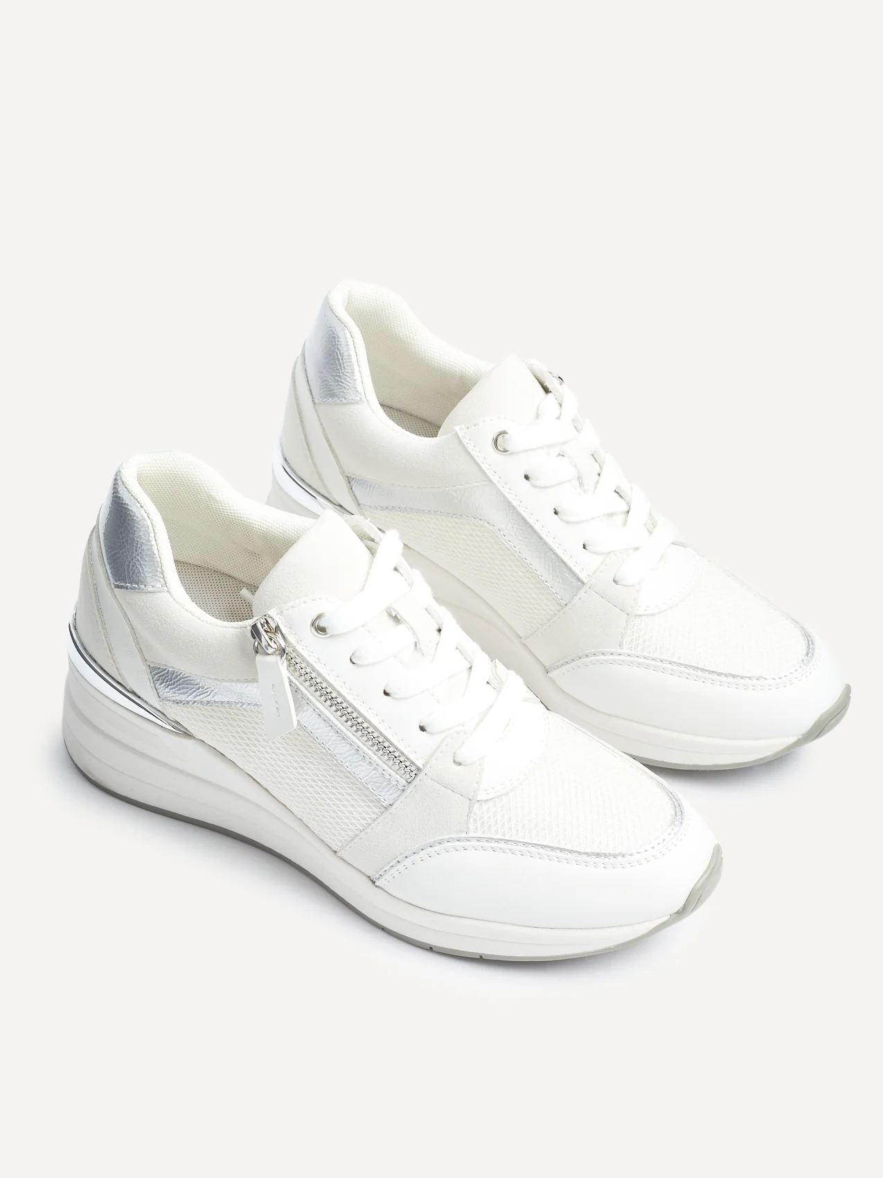 Everett White & Silver Wedged Trainers - Image 4