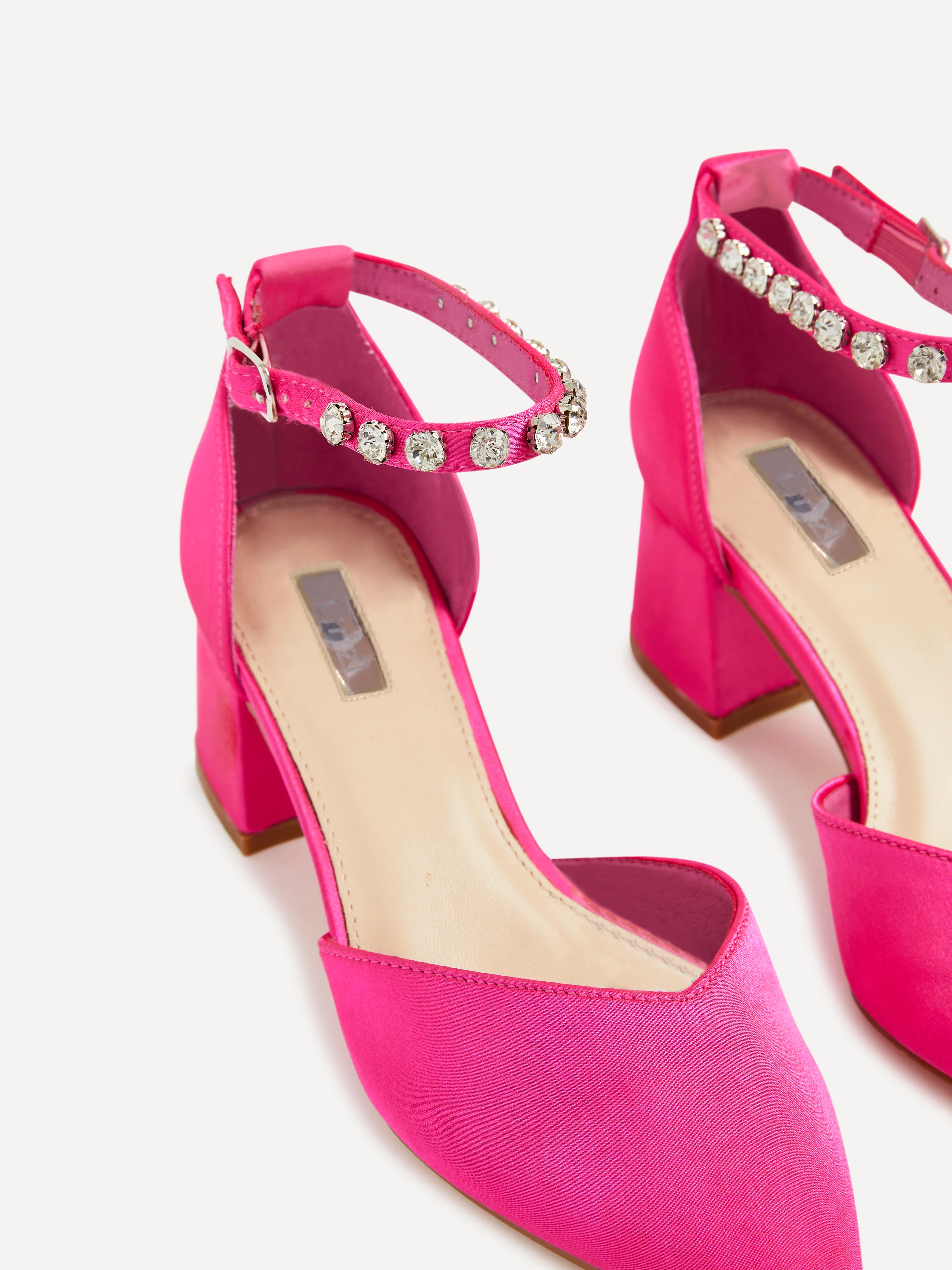 Fearne Pink Satin Diamante Court Heel - Image 4