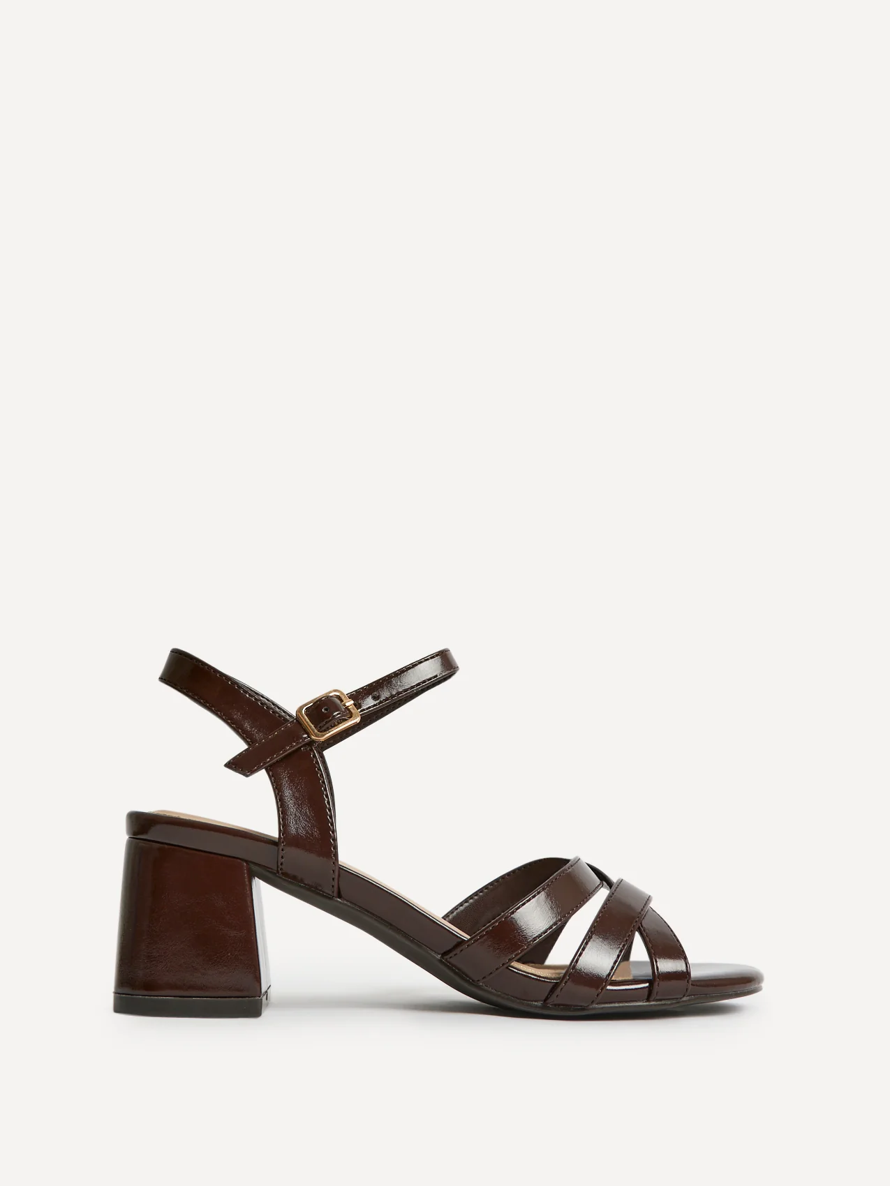 Flair Brown Faux Leather Crossover Heeled Sandals - Image 2