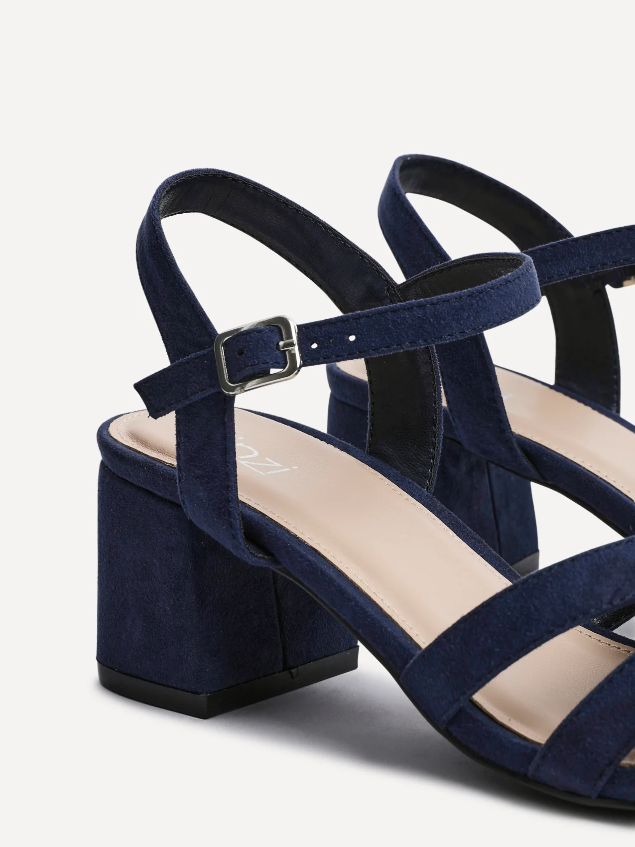 Flair Navy Faux Suede Crossover Heeled Sandals - Image 5