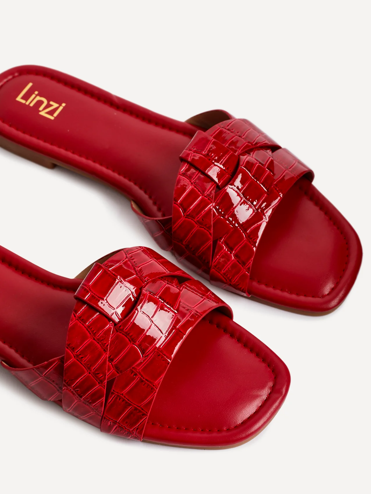 Fletcher Red Croc Slider Sandals - Image 4