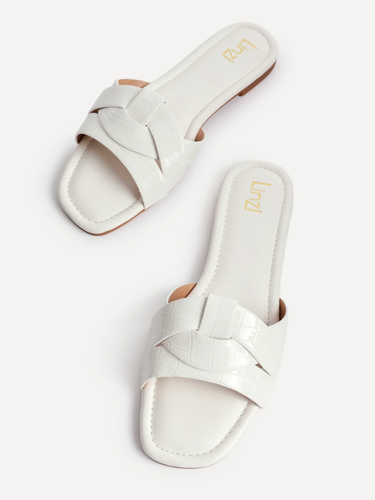 Fletcher White Croc Slider Sandals - Image 4