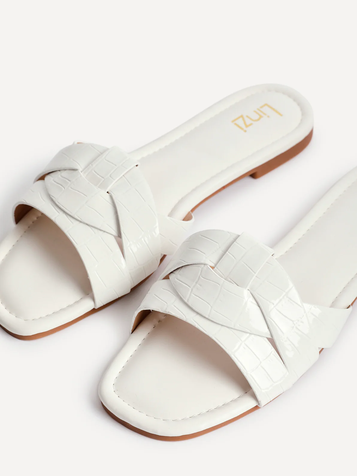 Fletcher White Croc Slider Sandals - Image 5