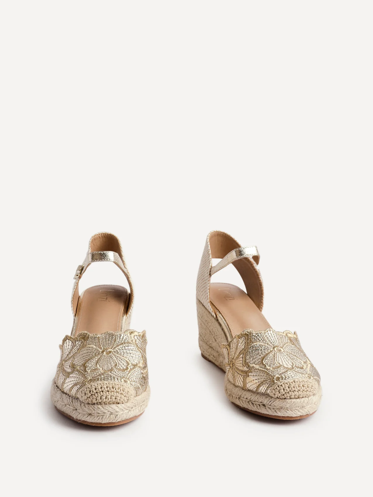 Florentina Gold Floral Embroidered Wedges - Image 3