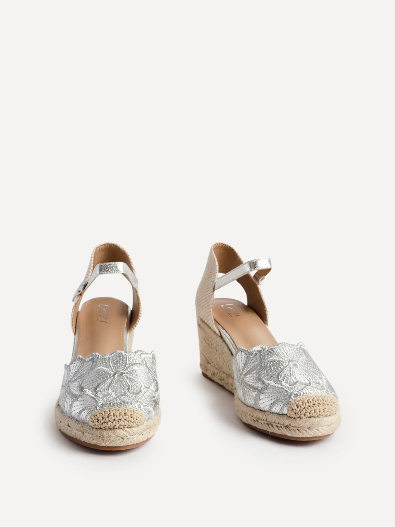 Florentina Silver Floral Embroidered Wedges - Image 3