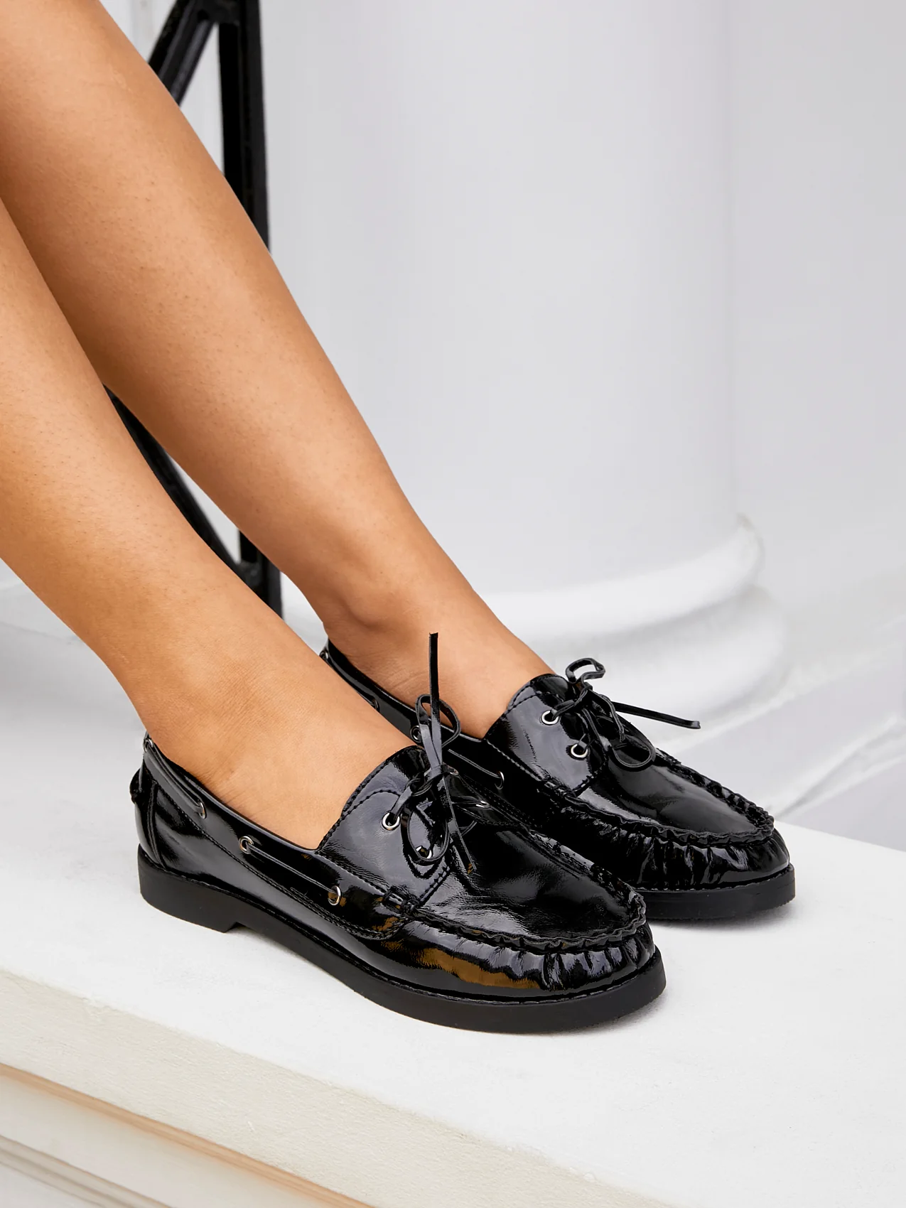 Frame Black High Shine Boat Shoes - Image 6