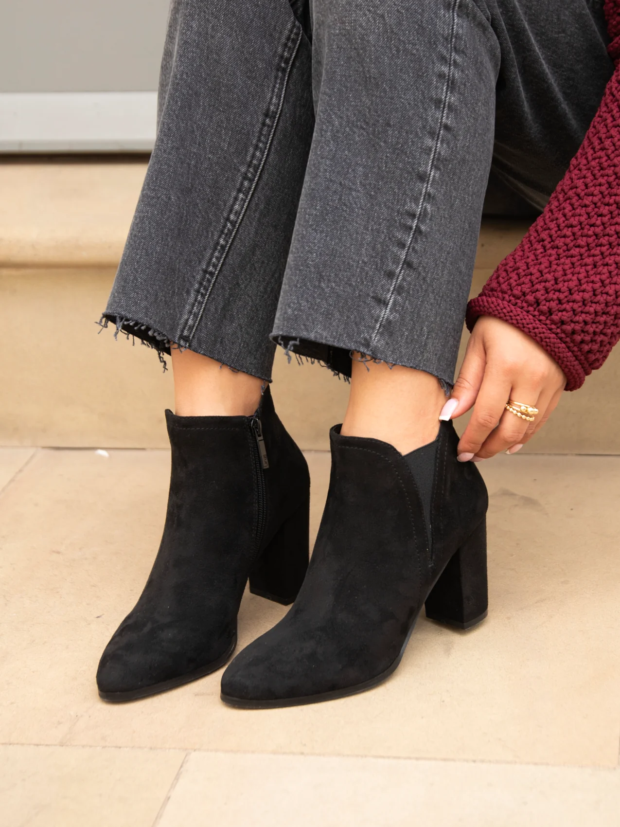 Freda Black Blocked Heeled Ankle Boots - Image 6