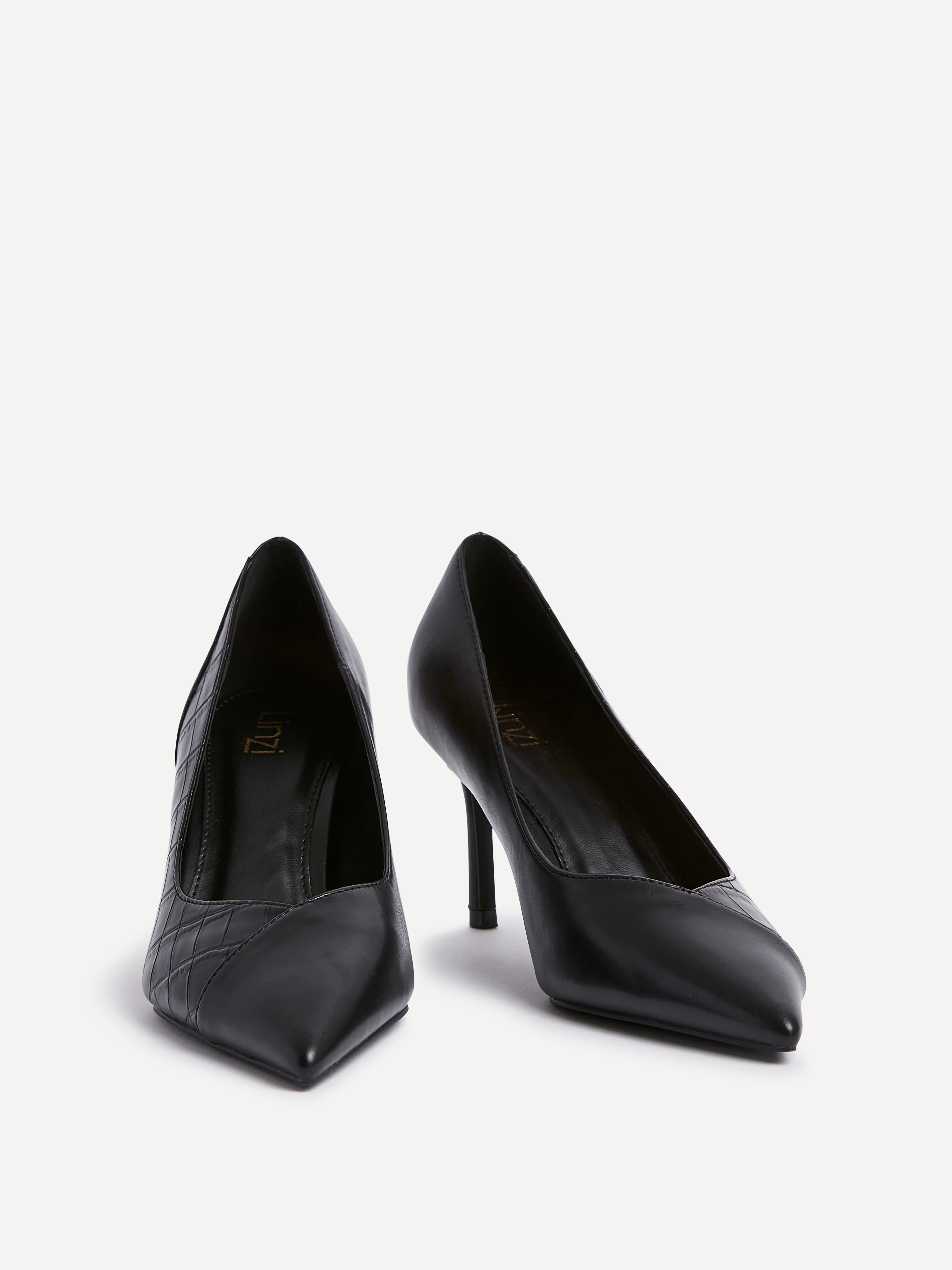 Gaia Black Faux Leather Mix Croc Court Heels - Image 3