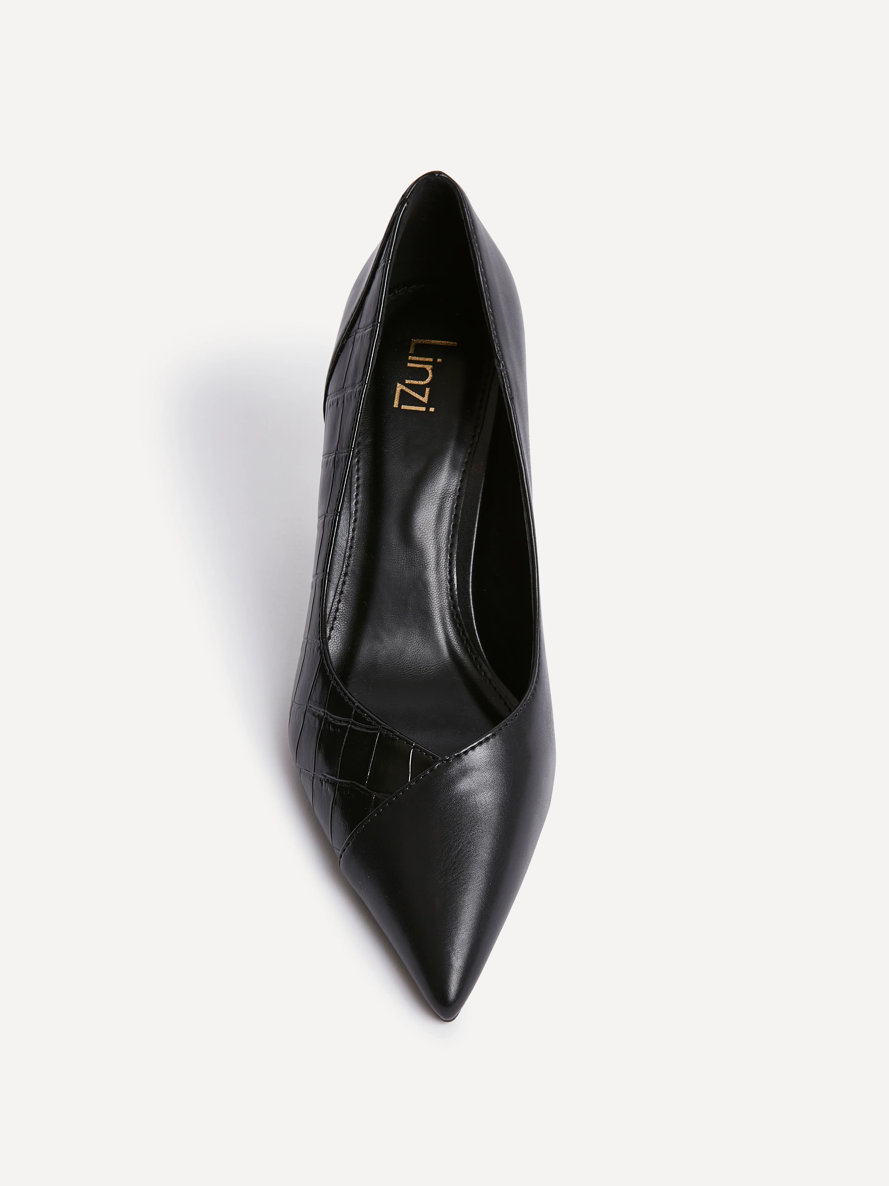 Gaia Black Faux Leather Mix Croc Court Heels - Image 4