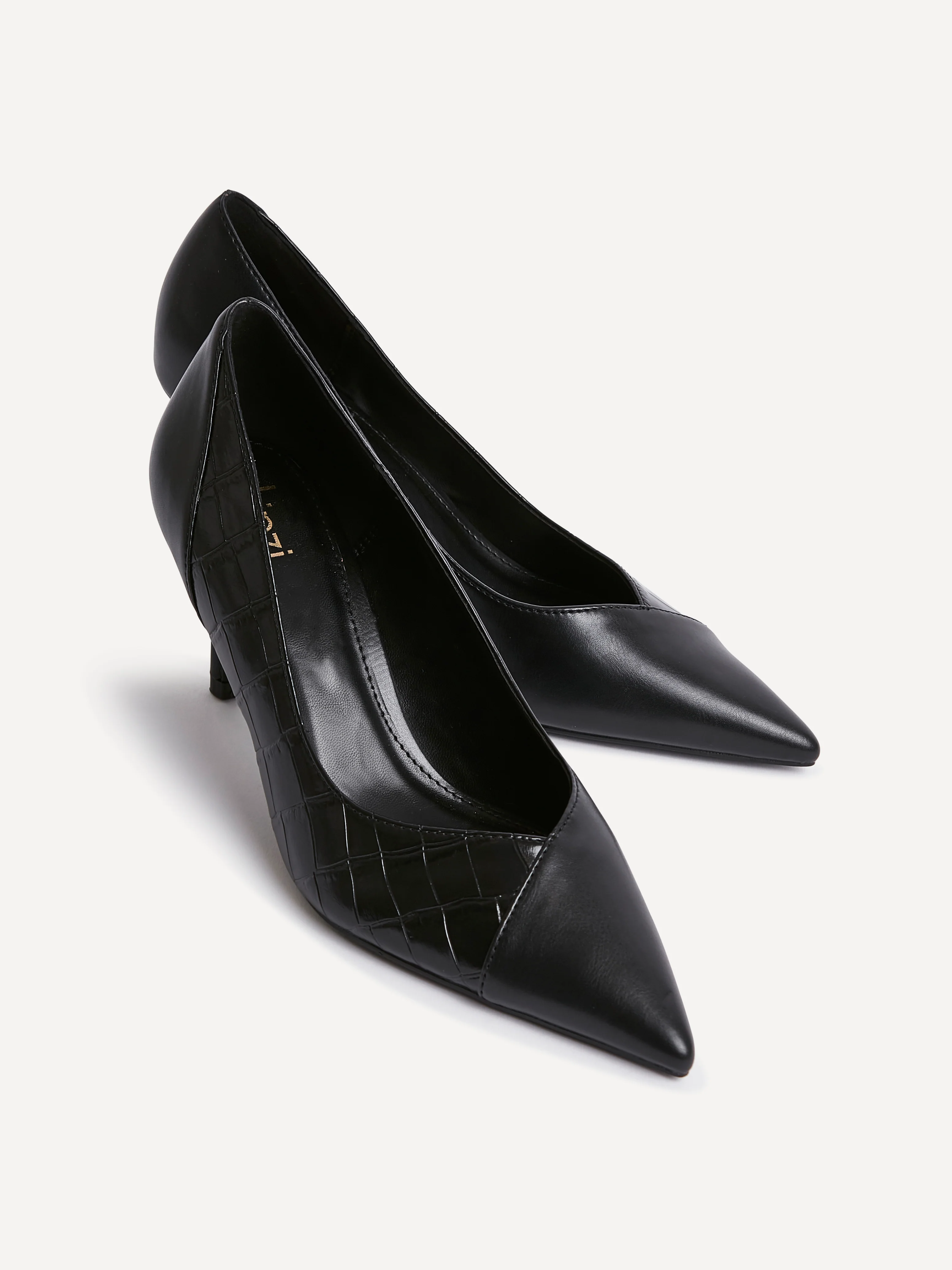 Gaia Black Faux Leather Mix Croc Court Heels - Image 5