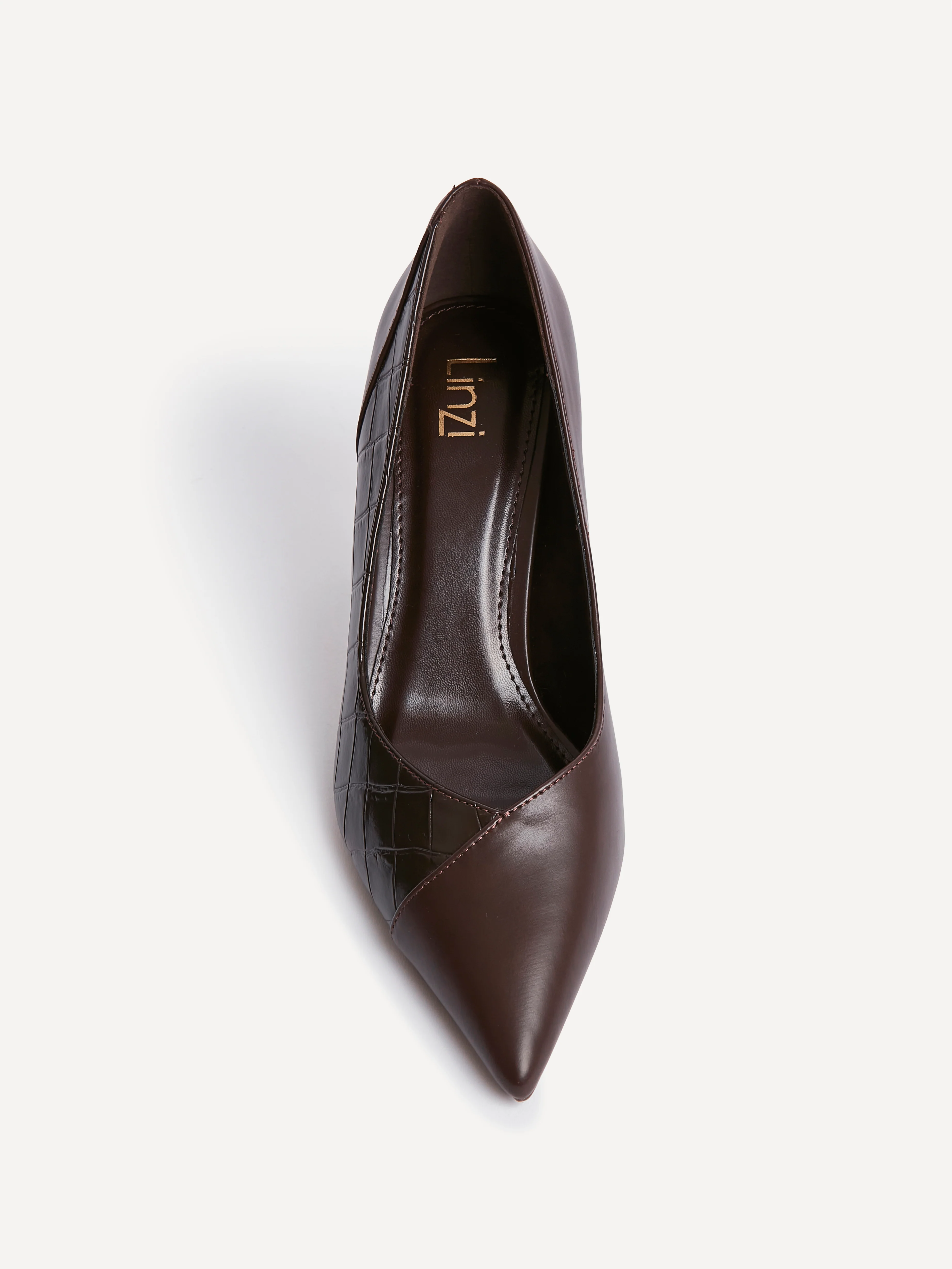 Gaia Brown Faux Leather Mix Croc Court Heel - Image 4