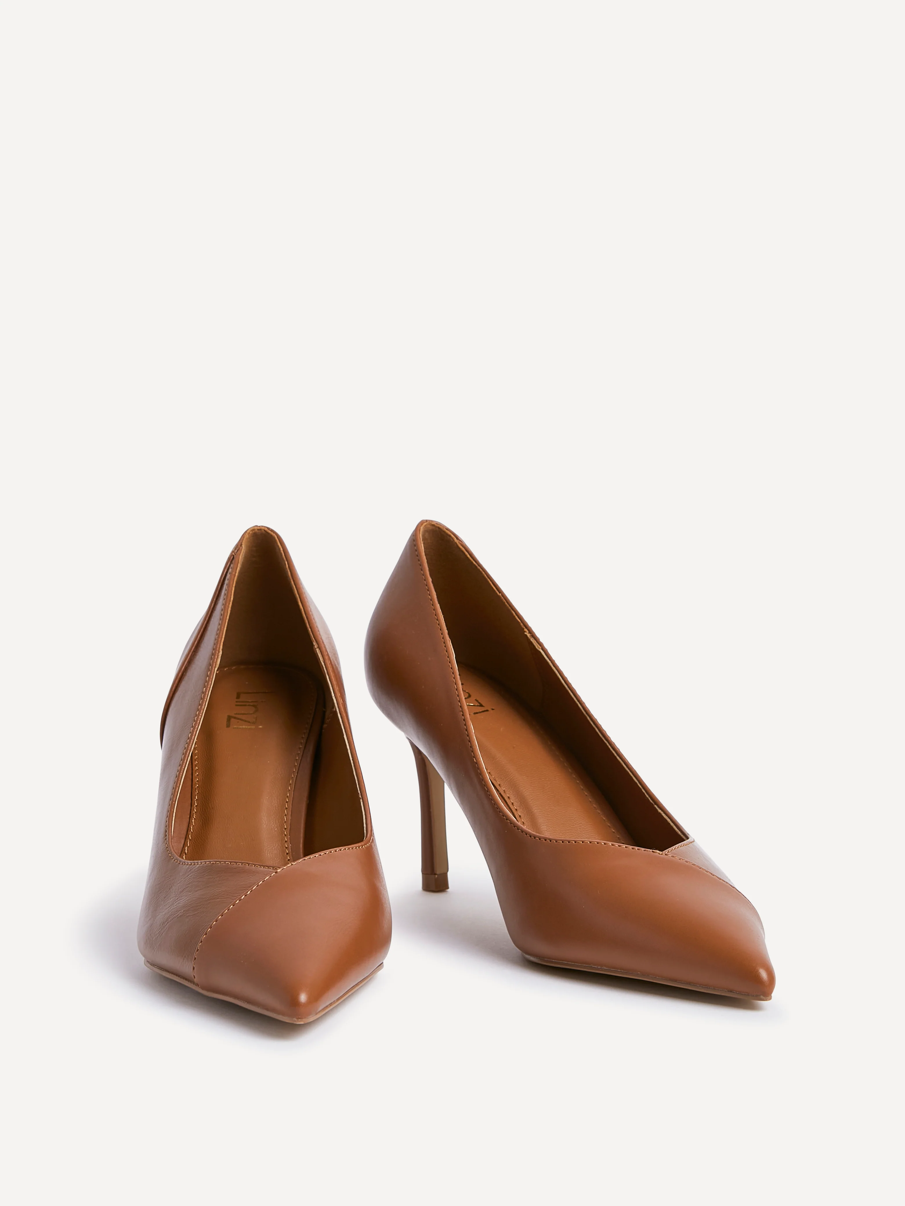 Gaia Tan Faux Leather Two Tone Court Heel - Image 3