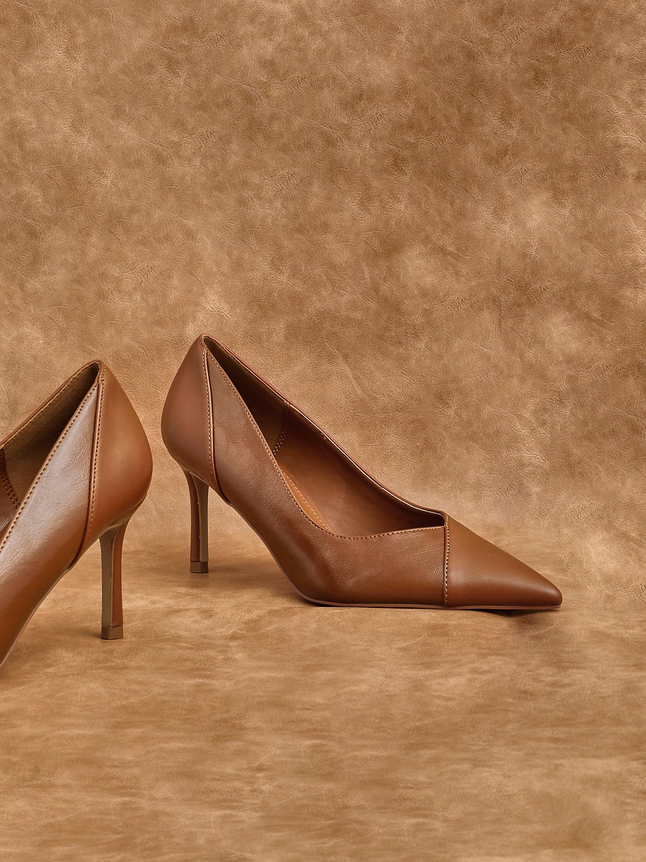 Gaia Tan Faux Leather Two Tone Court Heel - Image 8