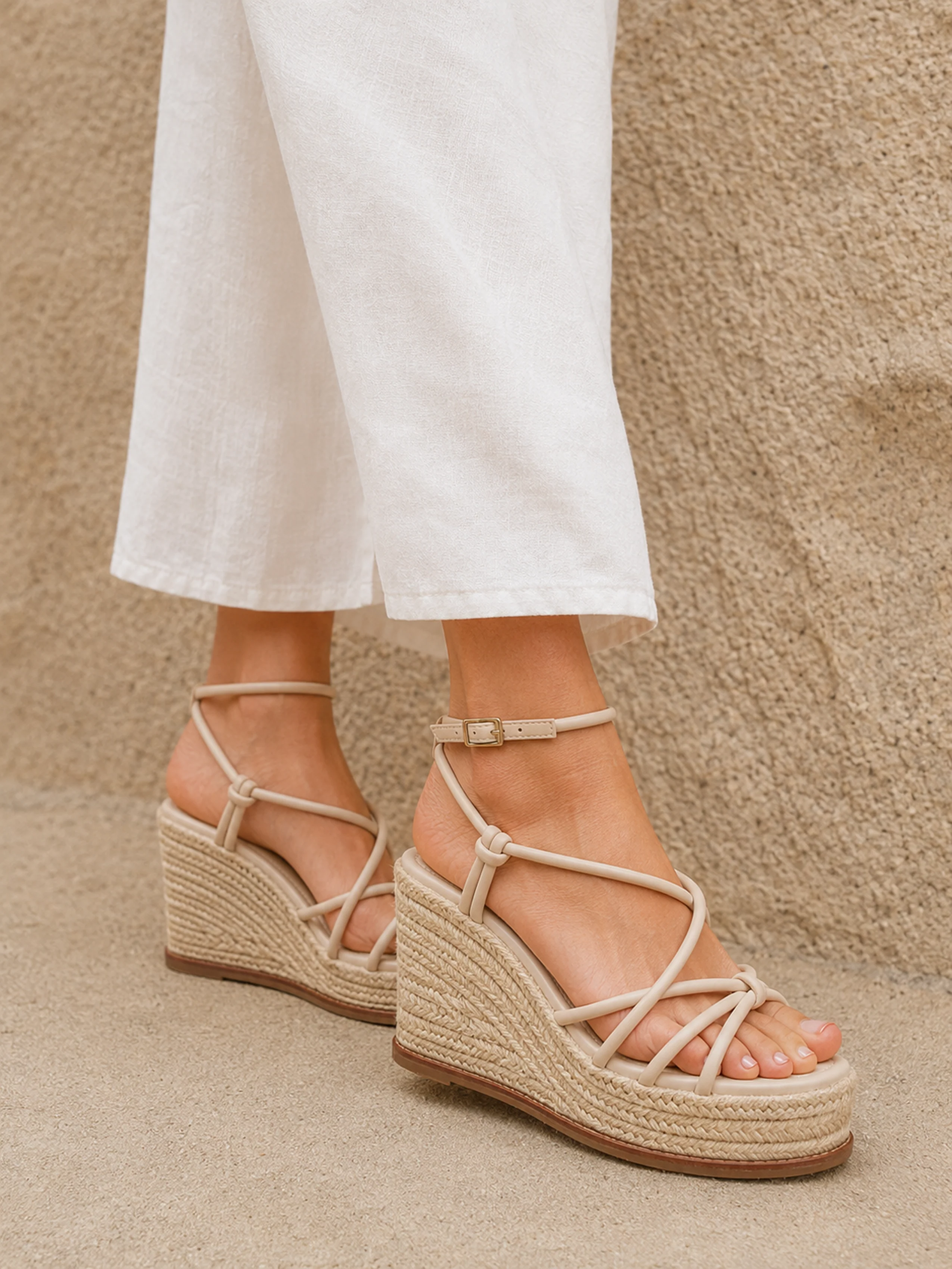 Gazed Nude Wedge Sandals